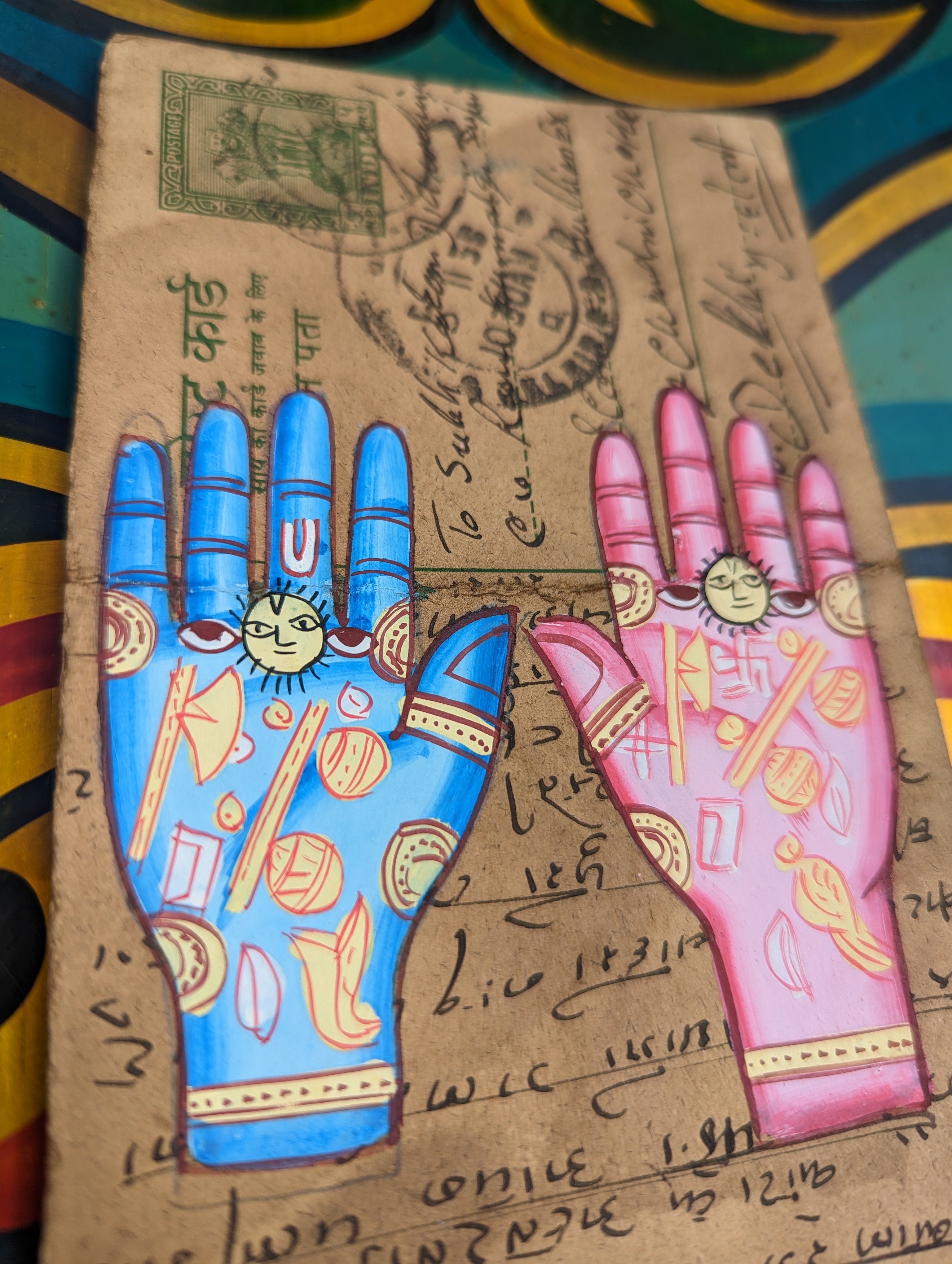 Hand painted indian postcards - hands and feet