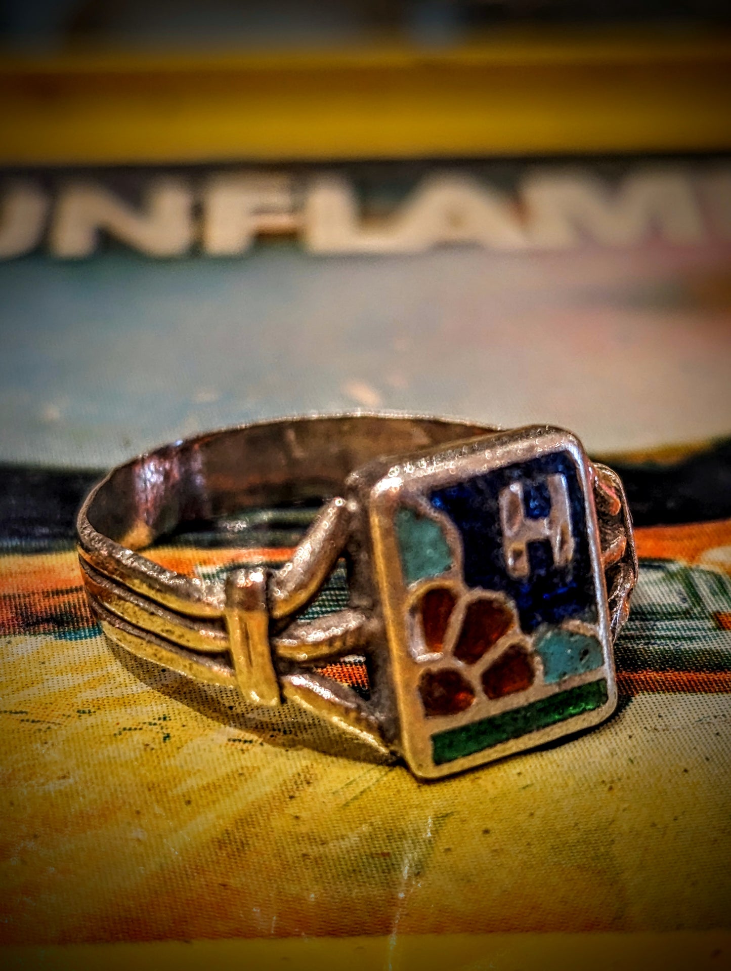 Vintage enamel initial rings