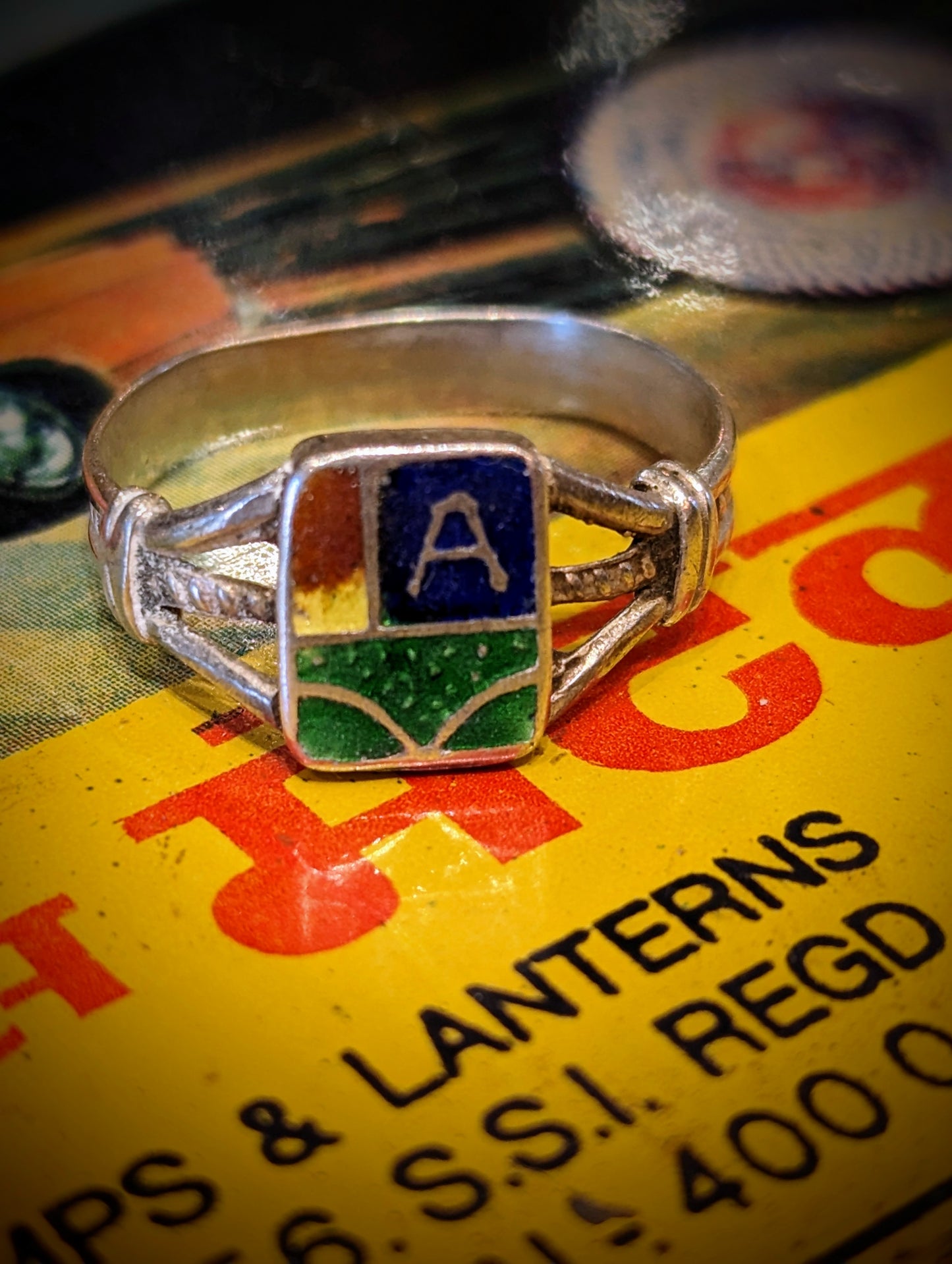 Vintage enamel initial rings