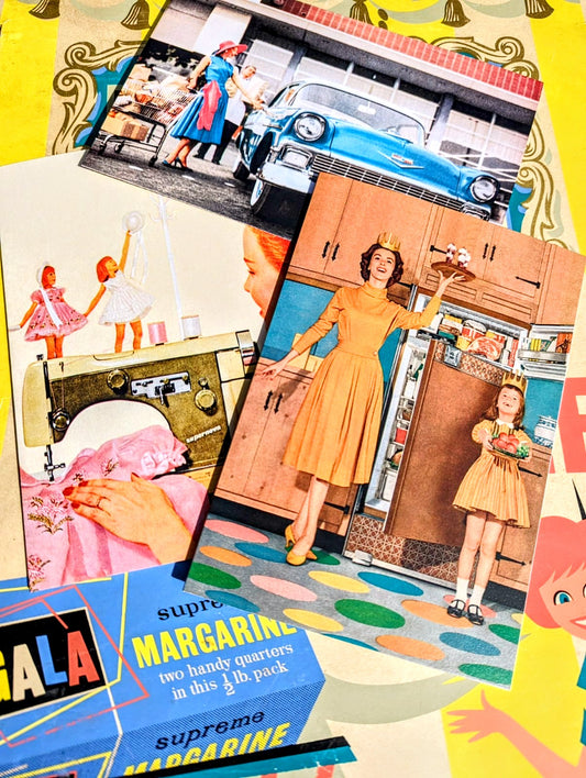 Super summer kitsch American advertising images Gorgeous ladies doing stuff dressed to the nines!!, cards to bring joy to your celebrating friends and family!!

Set of 3 cards

17cm x 12cm 