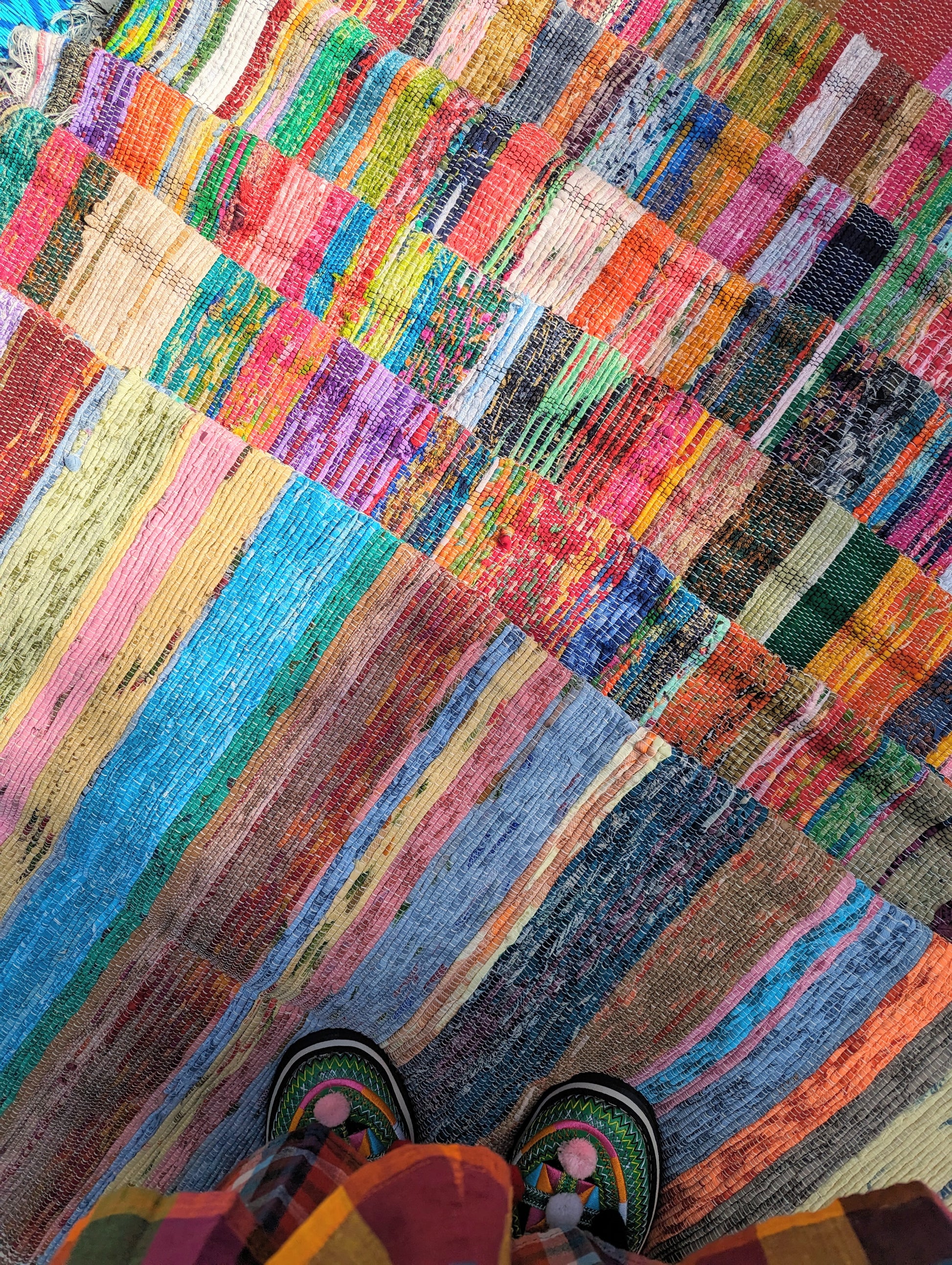 Made from surplus fabrics produced from the garment industry, these chindis are a fabulous splash of colour to a multitude of spaces and purposes! Great on the floor or as a throw and handily machine washable!

Due to there reuse and recycle, so we advise either salt fixing in the washing machine befo

Materials commonly recycled into these rugs are cotton natural
