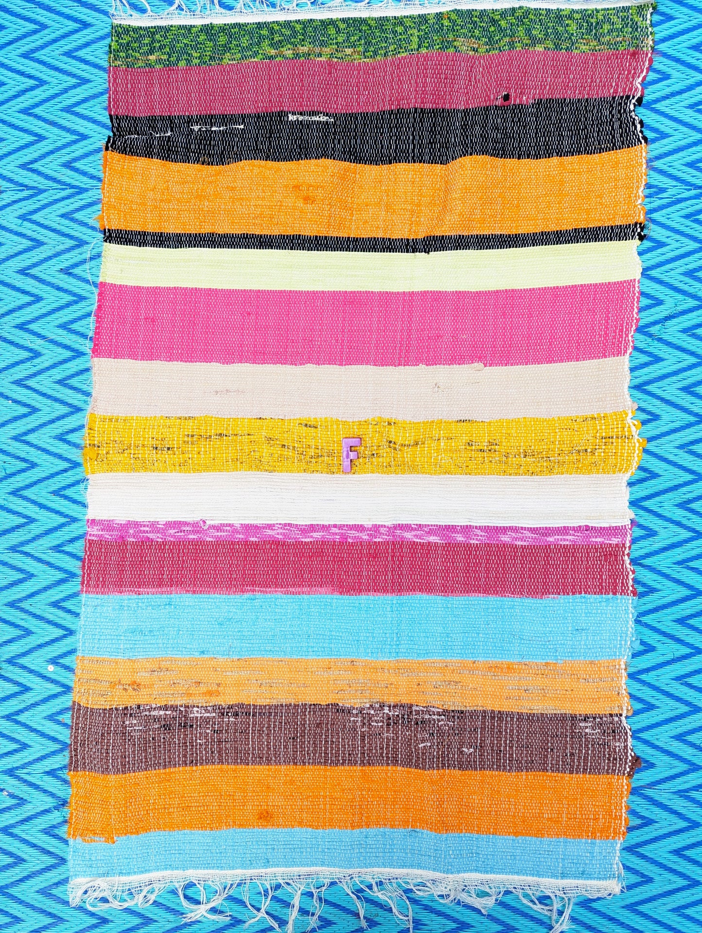 Small recycled striped chindi rugs