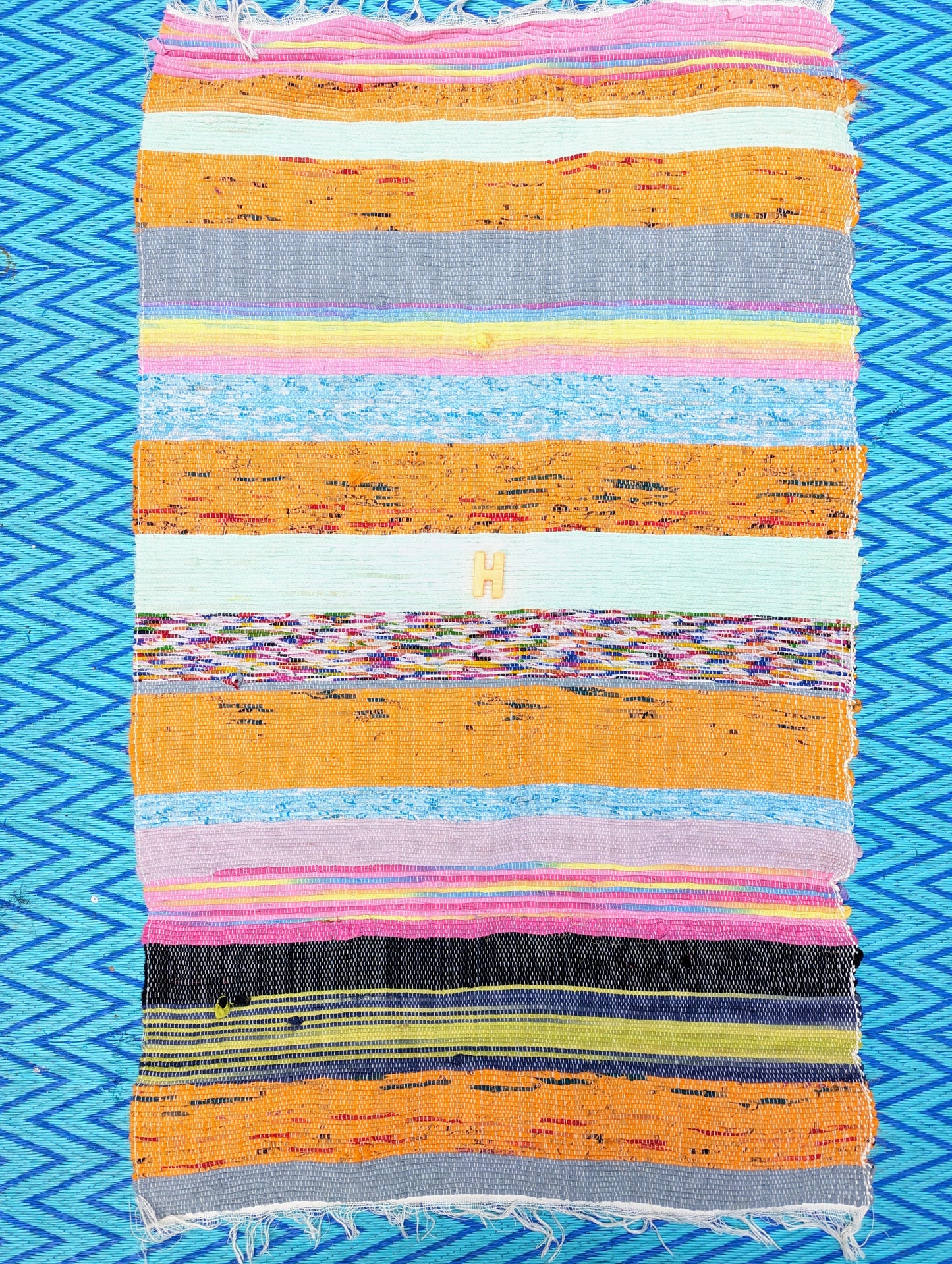 Small recycled striped chindi rugs