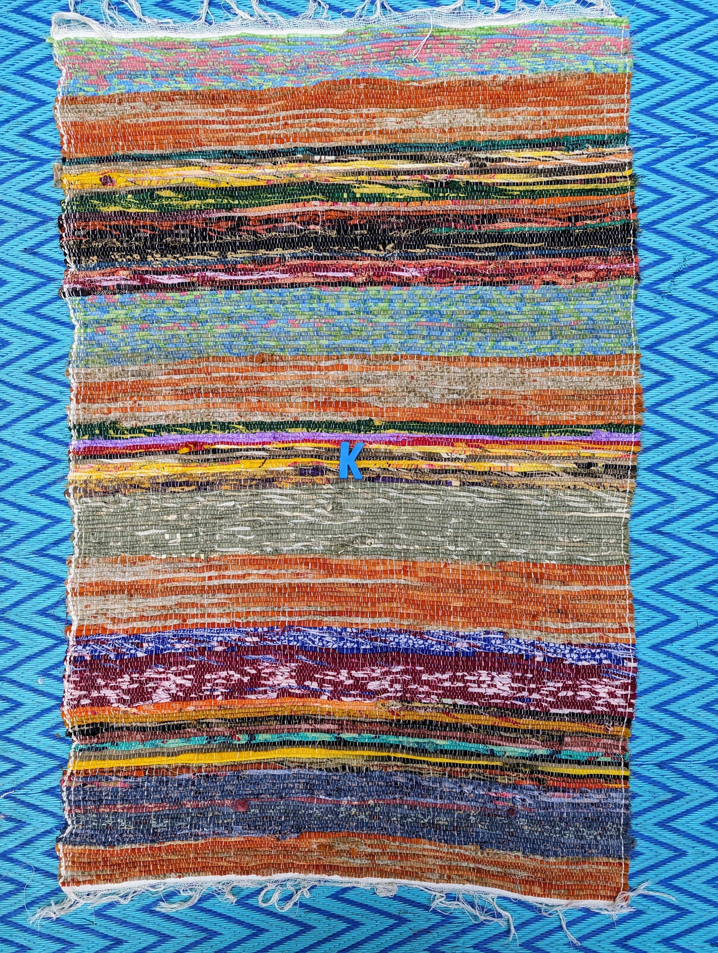 Small recycled striped chindi rugs