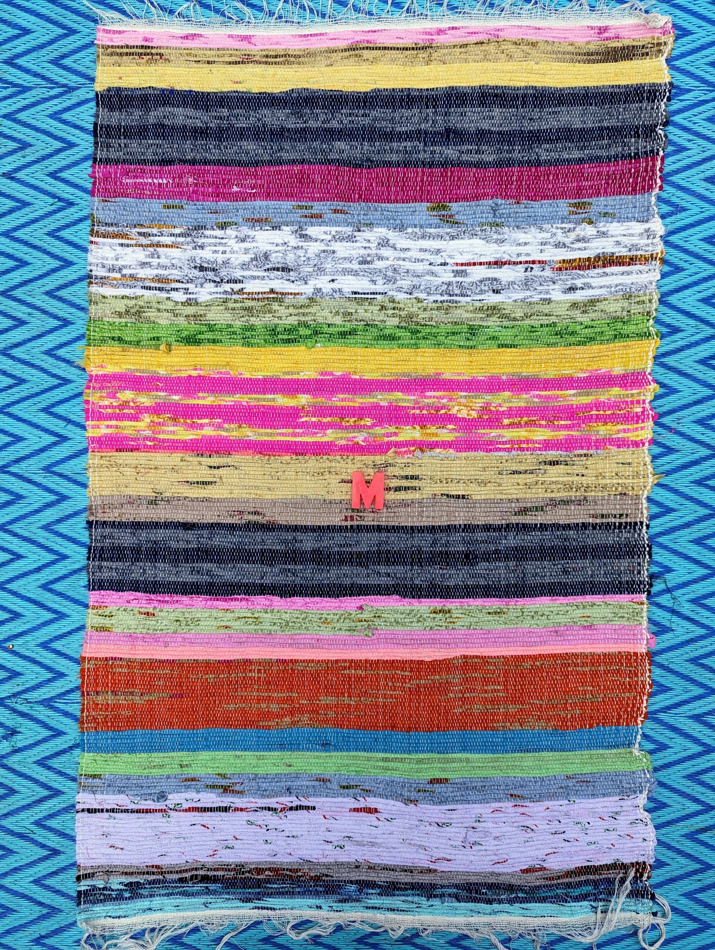 Small recycled striped chindi rugs