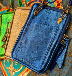 Rainbow metallic leather mobile phone bag