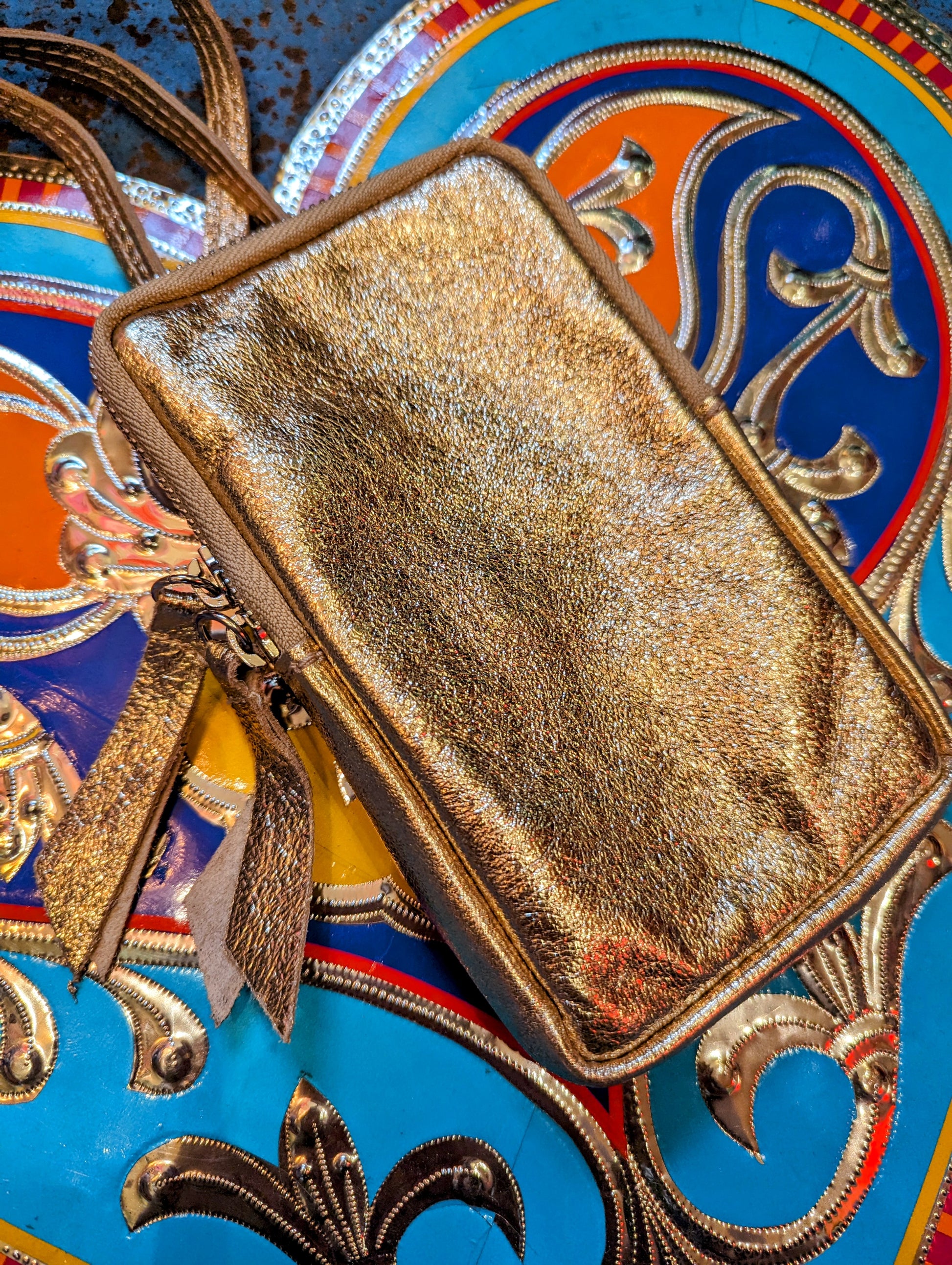 Rainbow metallic leather mobile phone bag