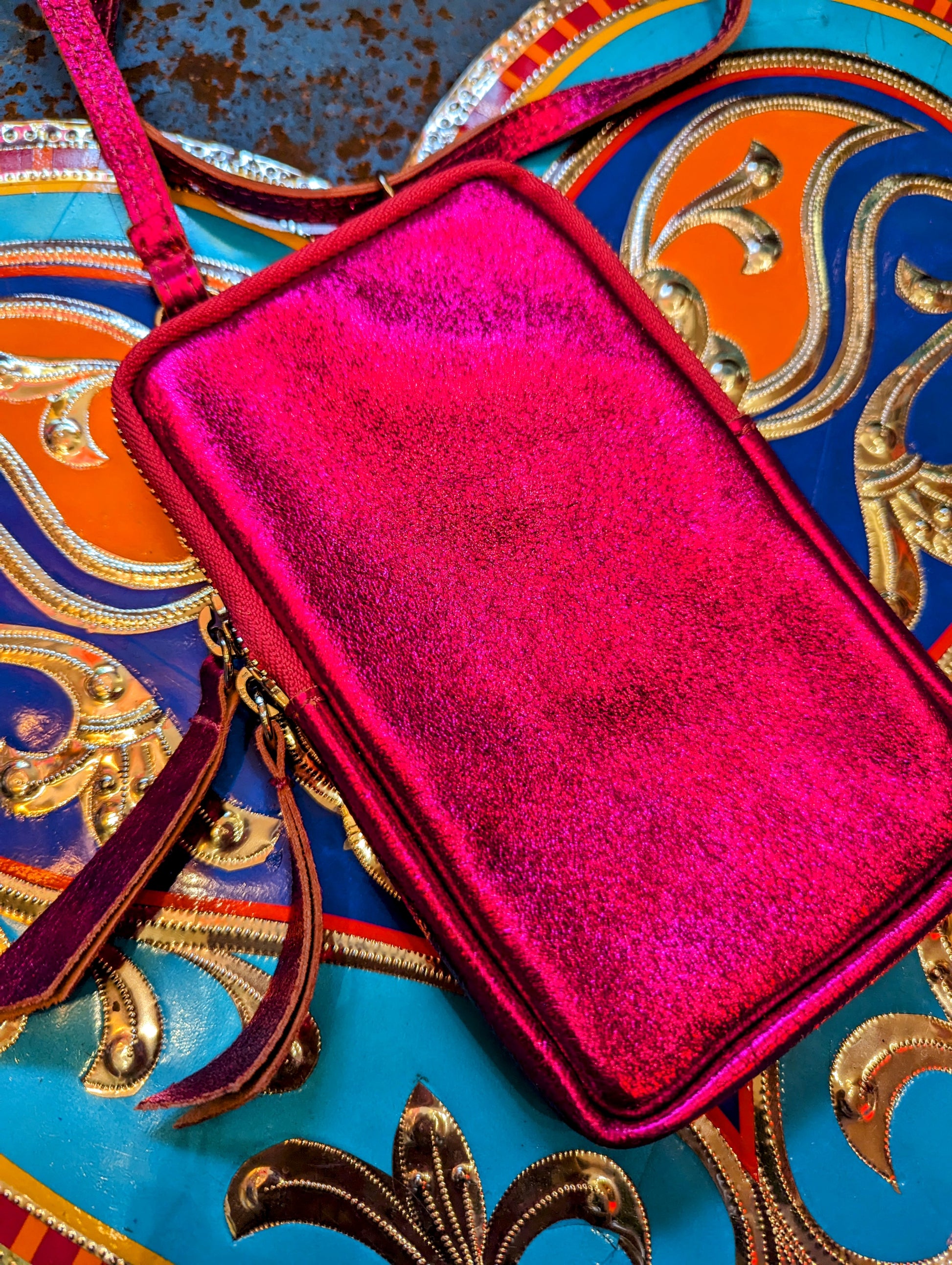 Rainbow metallic leather mobile phone bag