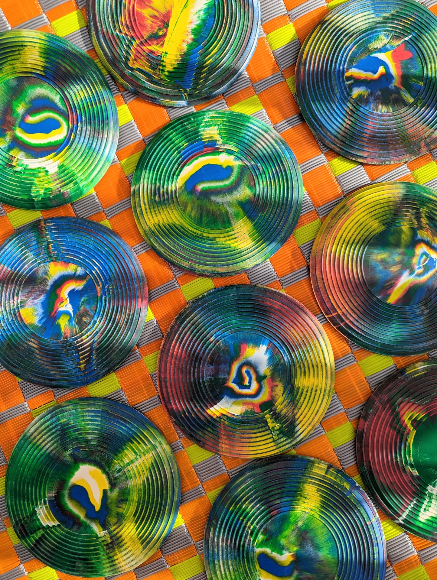 These pure natural rubber marbled frisbees are just gorgeous!! Made in the same way since the 1960s!!

We thought that they would make fabulous coasters too!

13cm X 13 cm

Rubber

Designs vary due to the way these are made.

