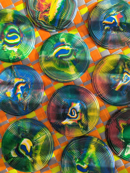 These pure natural rubber marbled frisbees are just gorgeous!! Made in the same way since the 1960s!!

We thought that they would make fabulous coasters too!

13cm X 13 cm

Rubber

Designs vary due to the way these are made.

