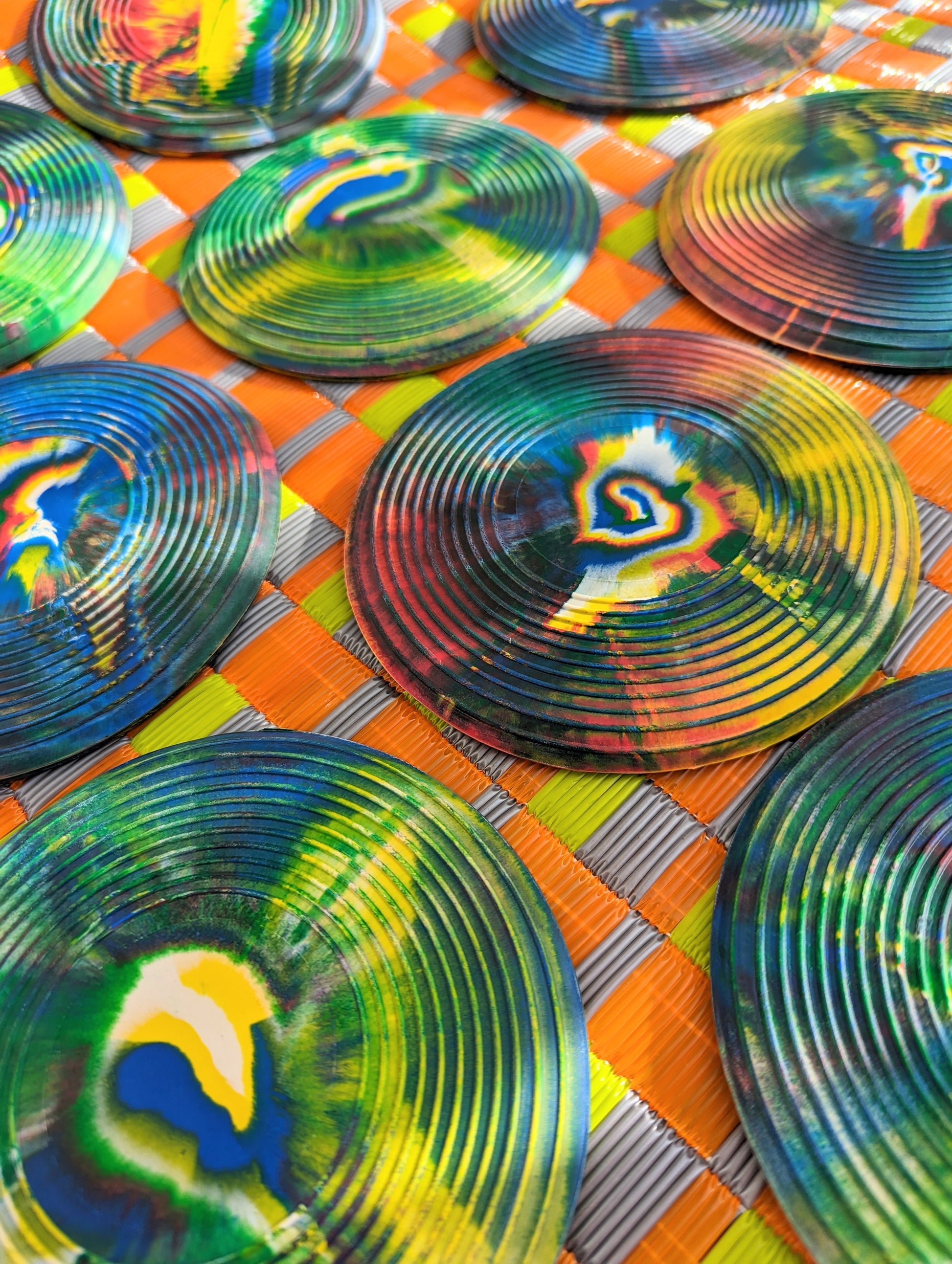 These pure natural rubber marbled frisbees are just gorgeous!! Made in the same way since the 1960s!!

We thought that they would make fabulous coasters too!

13cm X 13 cm

Rubber

Designs vary due to the way these are made.

