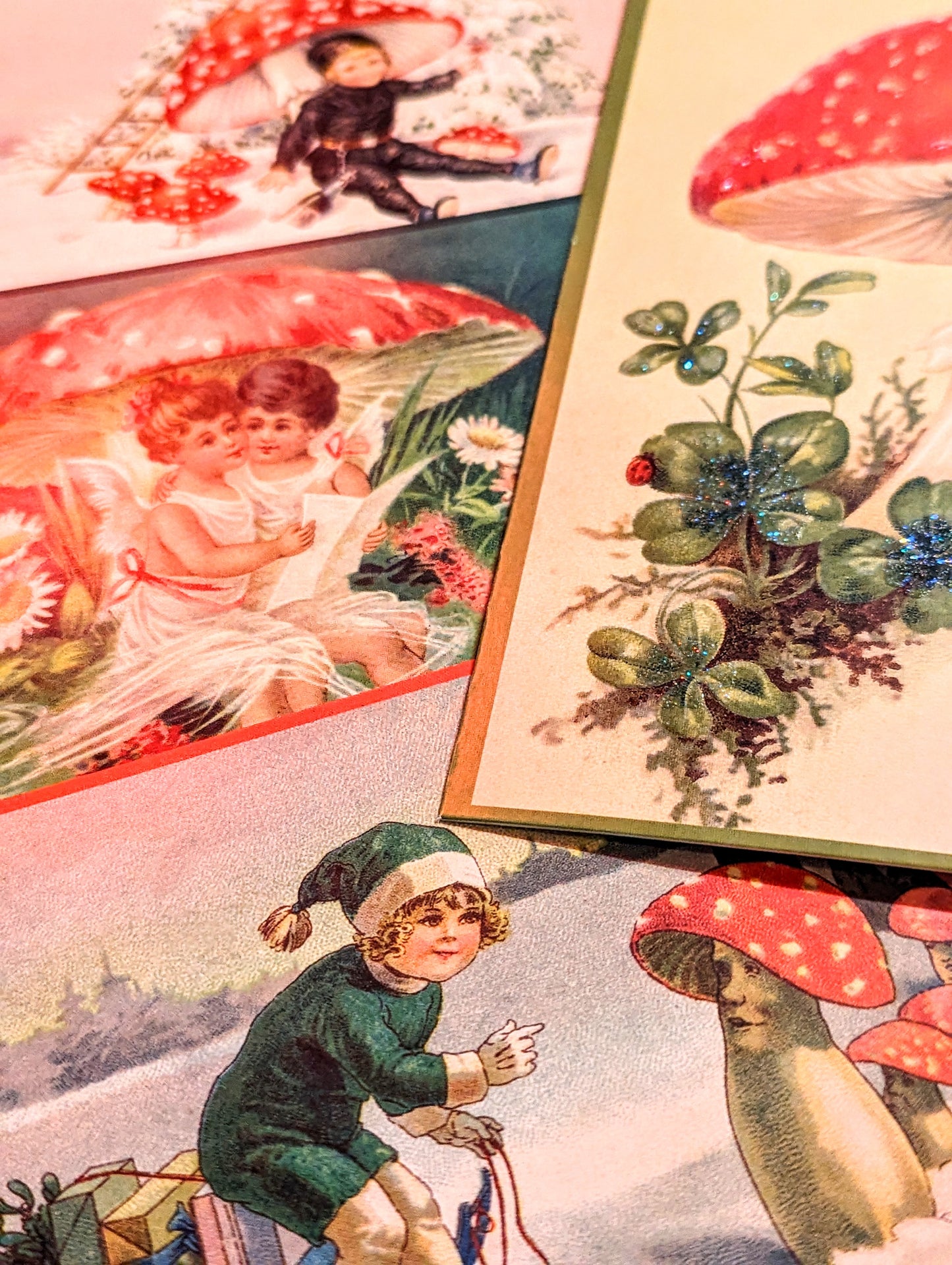 Vintage toadstool folklore postcards