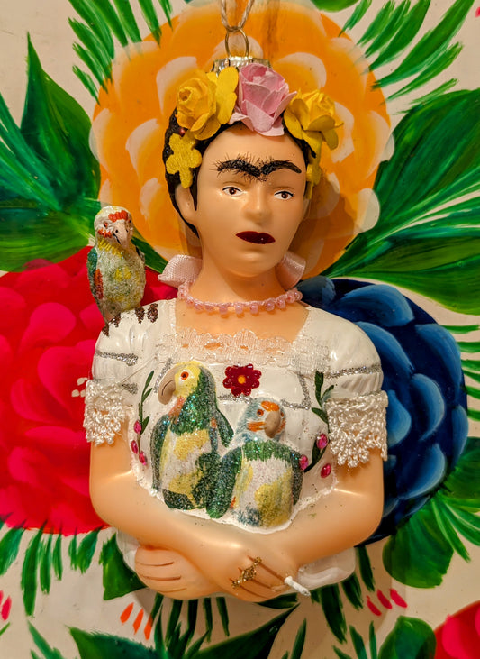 Frida with parrots