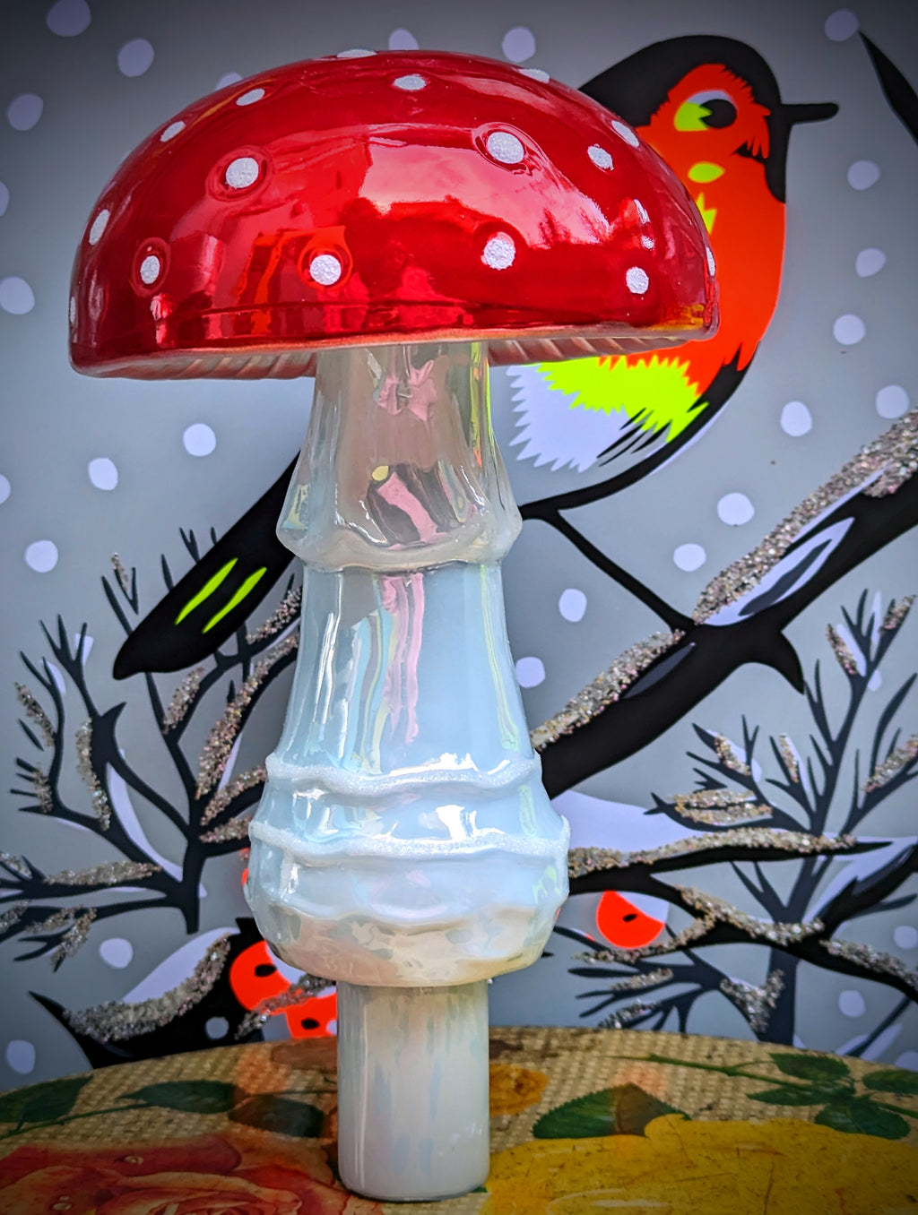 Big, beautiful toadstool tree topper, a spotty, pearly handmade glass delight!!, and a fabulous topper for a woodland or fairy tale decorated tree or festive display!

21cm x 12cm x 12cm

Handle with care, fragile.

 

Cody Foster and co tree topper toadstool woodland