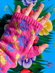 Handknitted folkart fingerless gloves