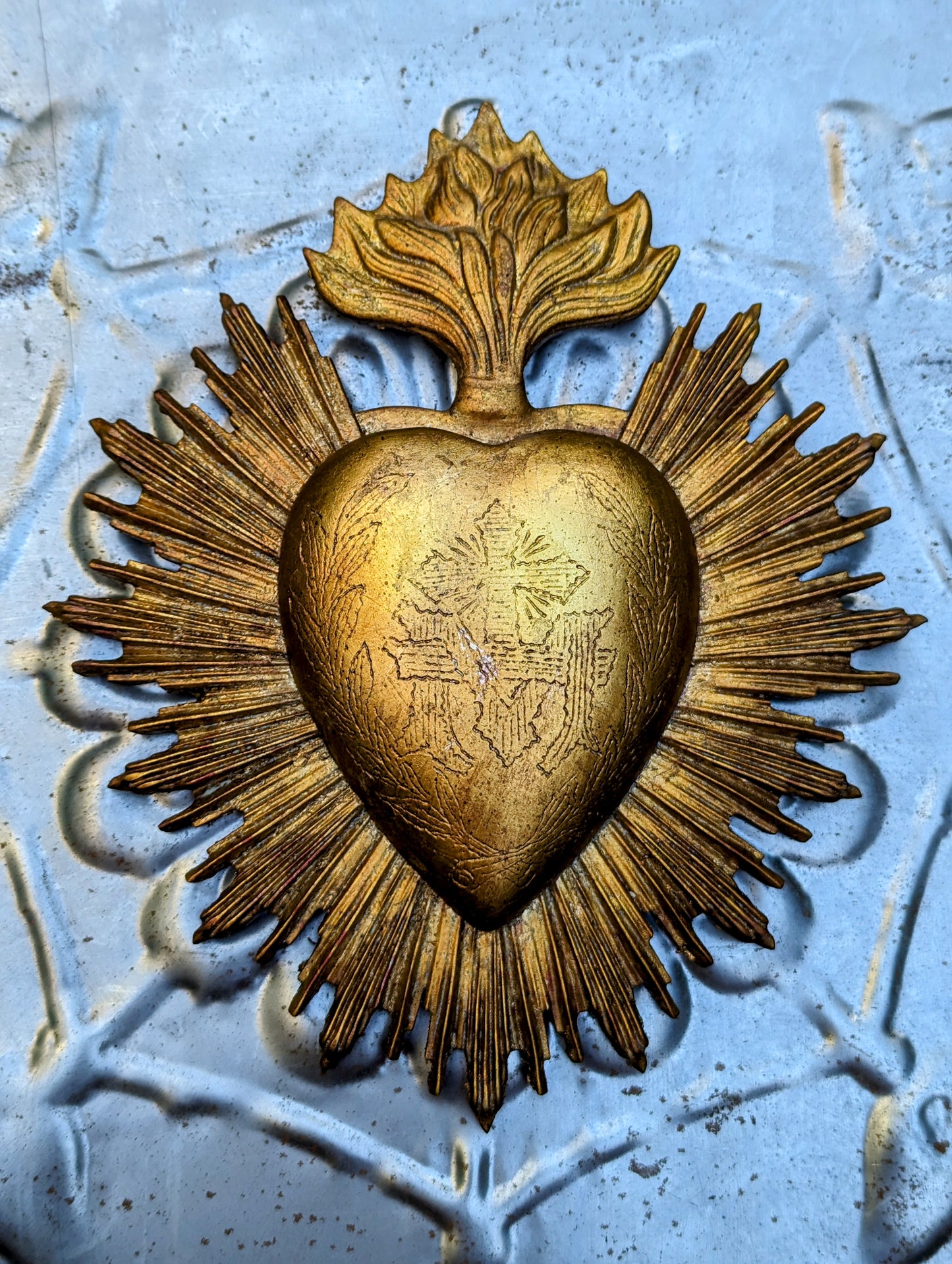 Antique gold heart mirror and plaque