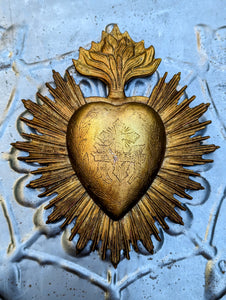 Antique gold heart mirror and plaque