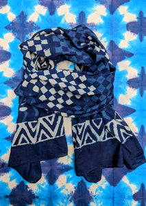 Indigo blockprint scarf