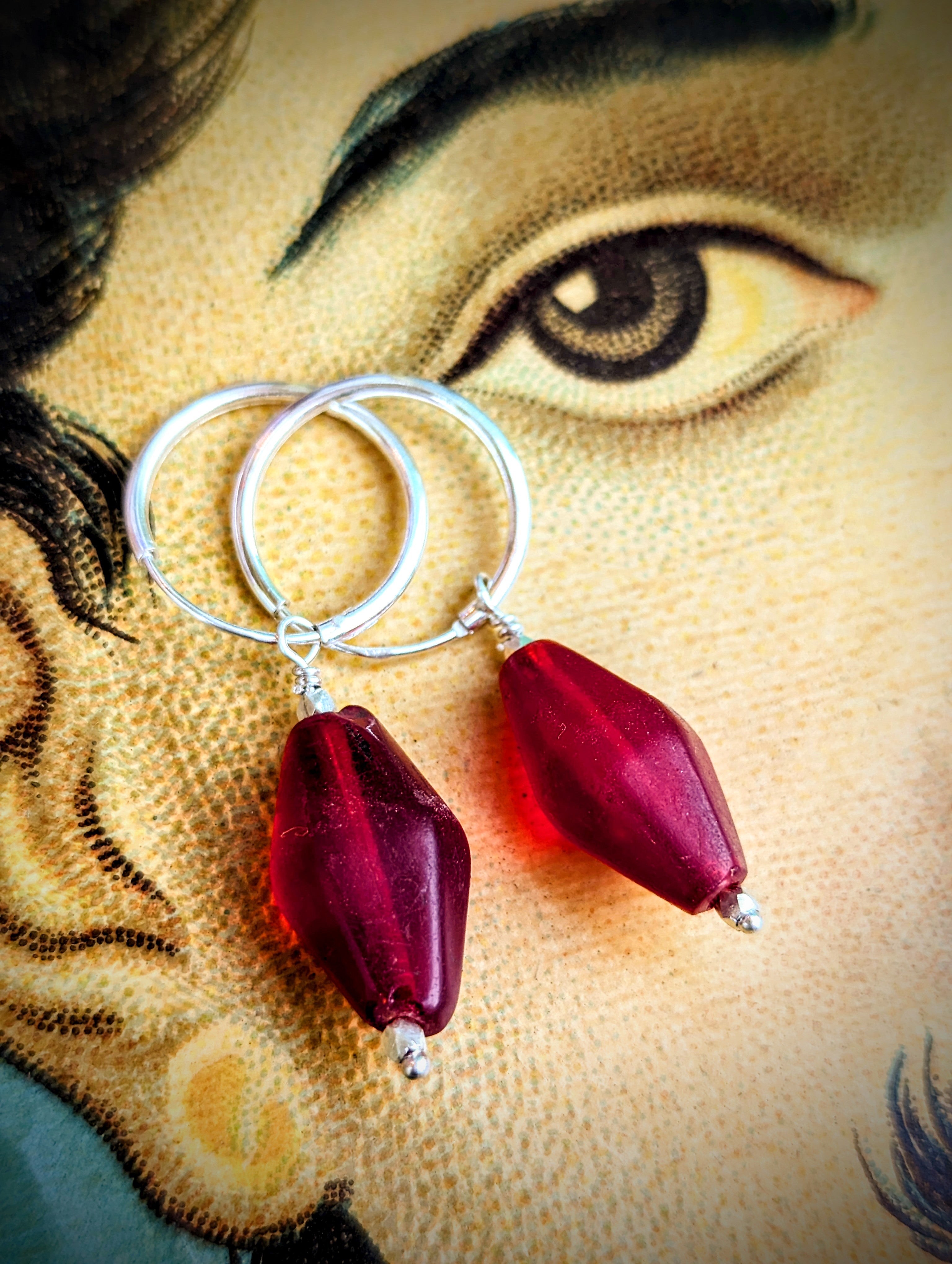 Antique red trade bead hoops