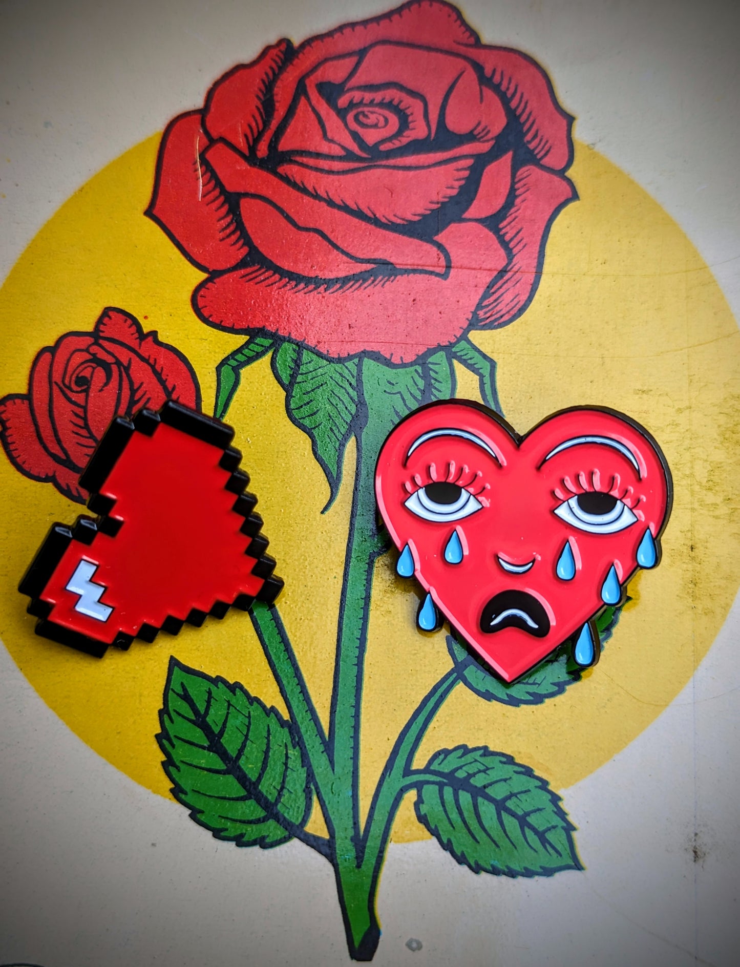 Heart pin. Heart brooch. Heart. Crying heart .enamel pin.