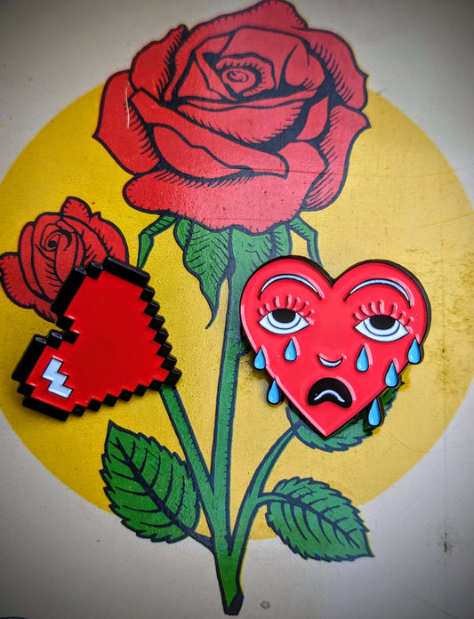 Heart pin. Heart brooch. Heart. Crying heart .enamel pin.