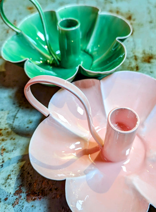 Pastel enamel candle holders