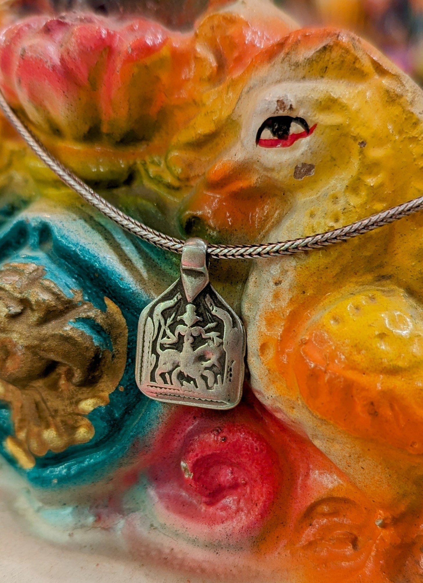 Antique Indian god amulet pendants - Durga
