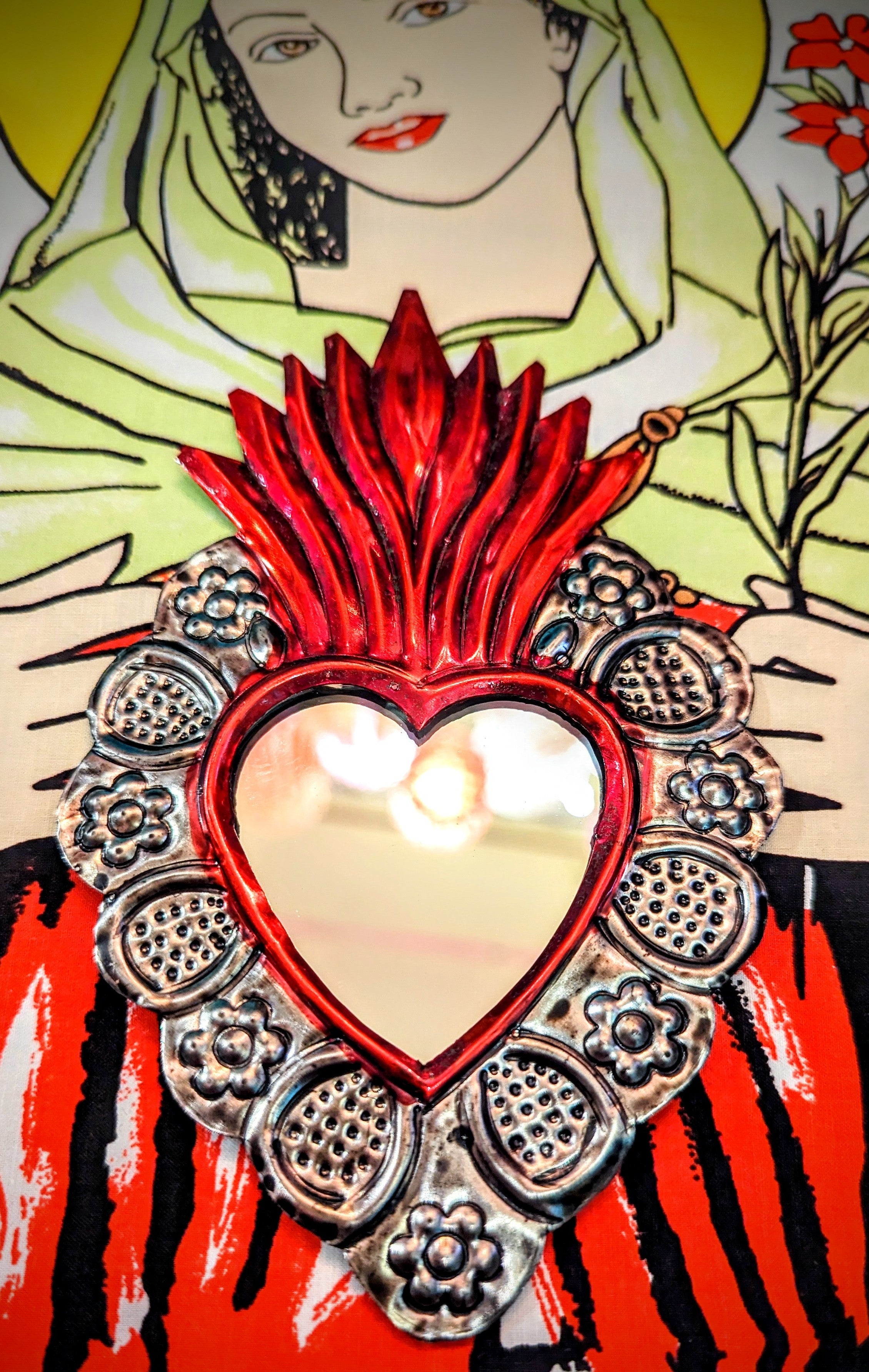 Heart milagros mirrors black and red