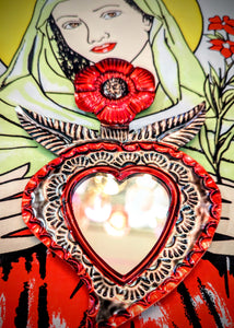 Heart milagros mirrors black and red