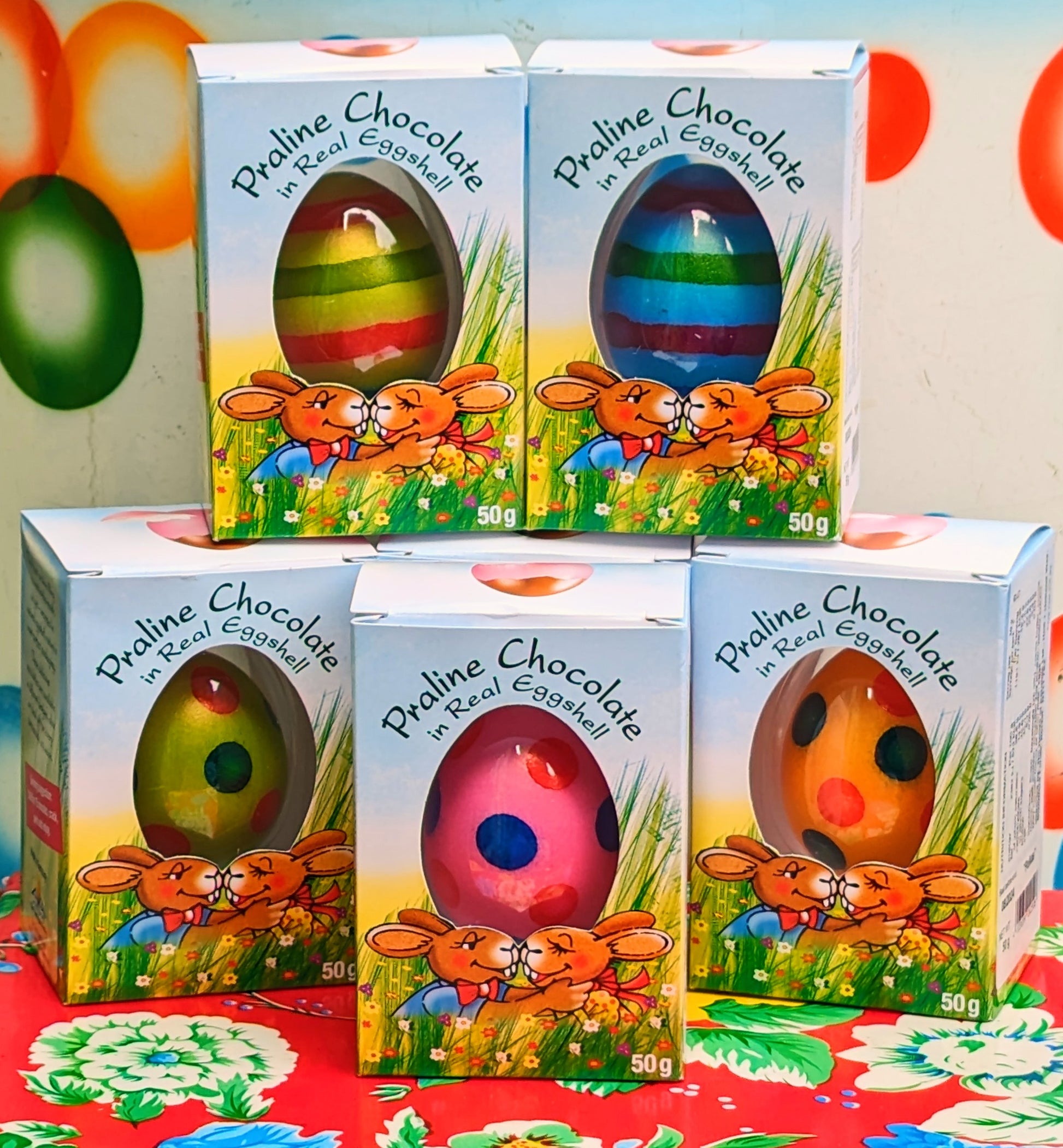 Real eggshell filled with praline Easter eggs