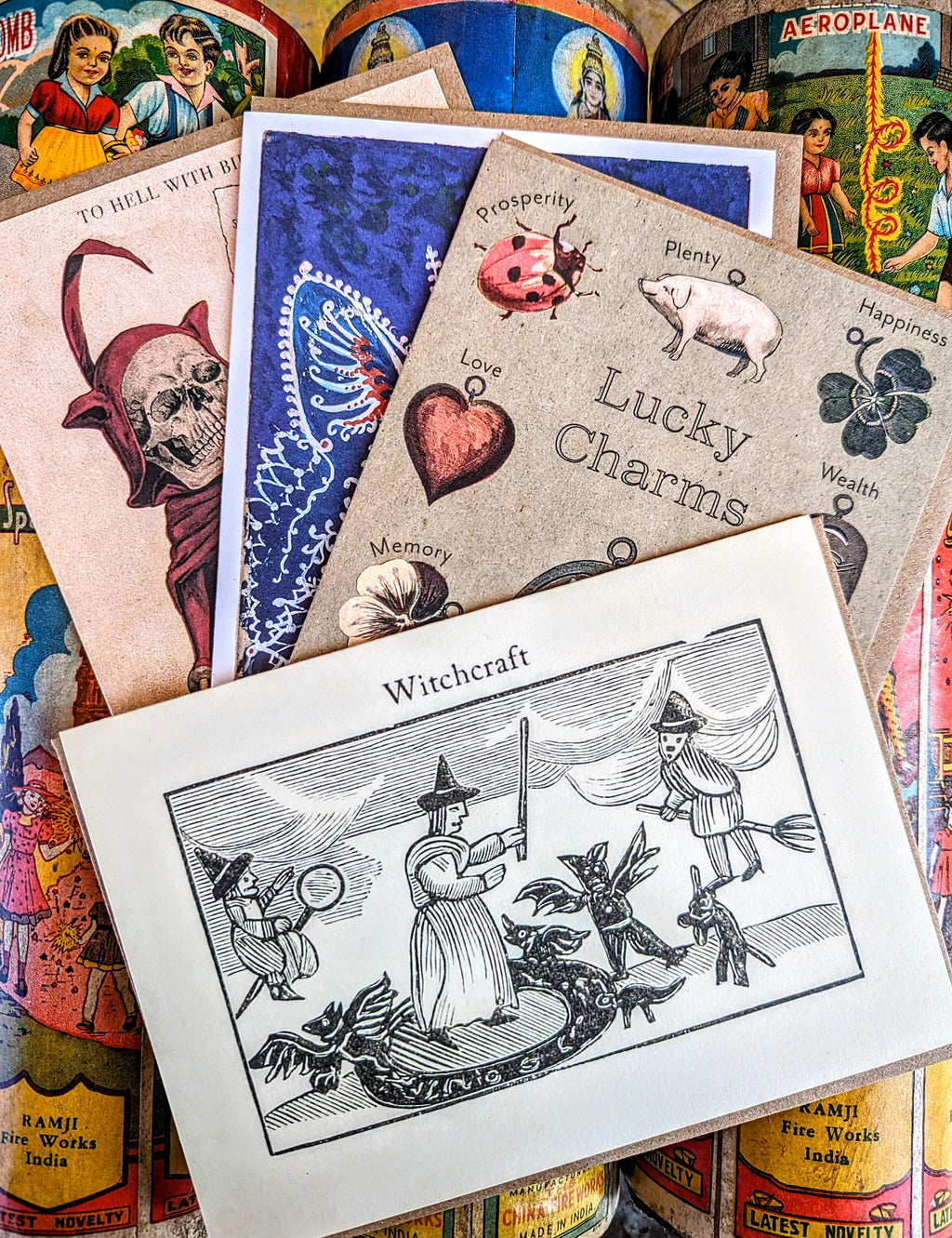Set of 4 beautifully printed cards featuring vintage and antique illustrations of the weird and therefore wonderful witches, devils , crazy cats and superstitions in the Wellcome Collection 

Set of 4 cards.

Cards come with recycled brown envelopes.

 
