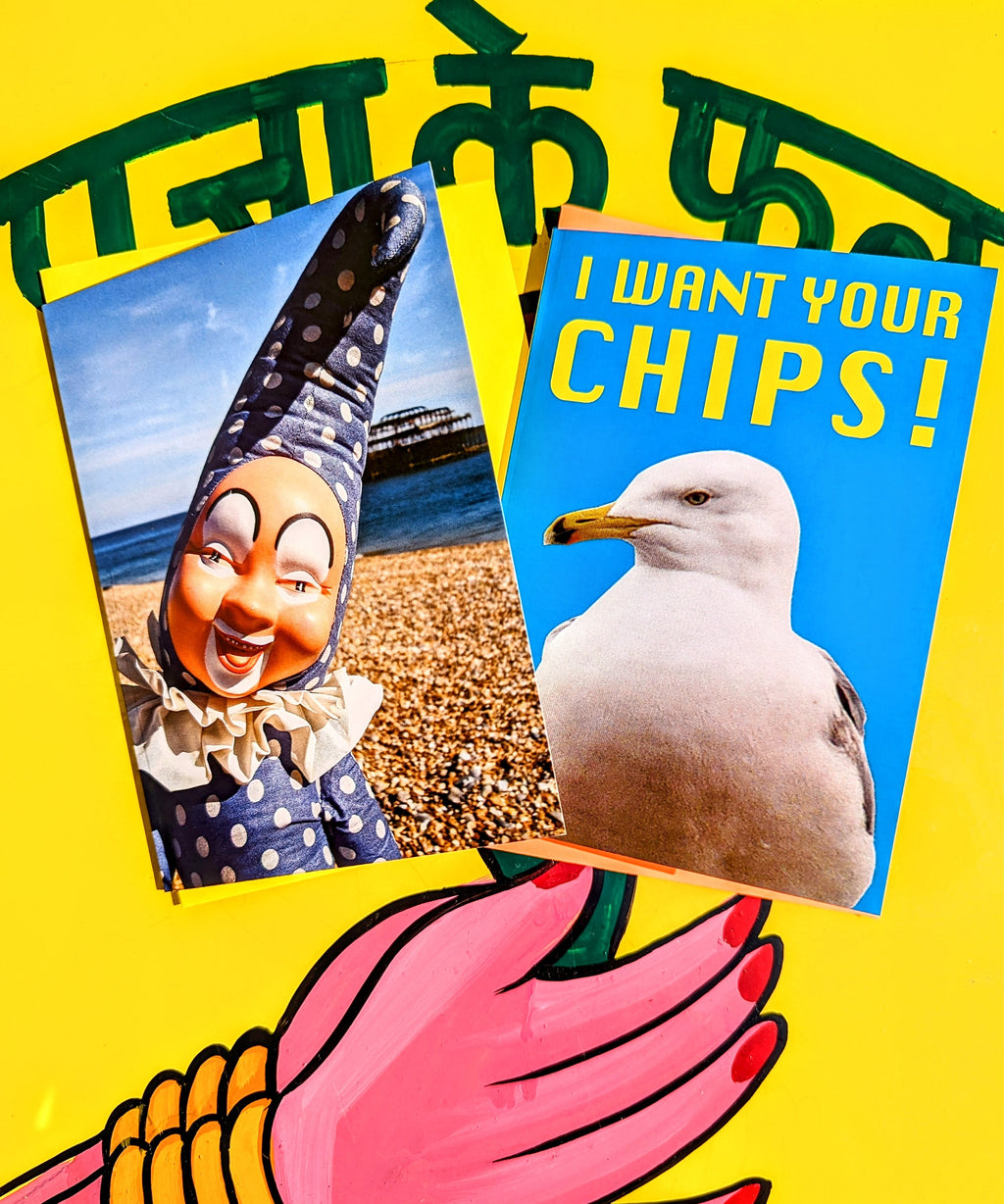 A set of two brilliantly bonkers Brighton greetings cards by lovely Brighton makers Bite Your Granny.

Set of 2 cards

Cards come with coloured envelopes
