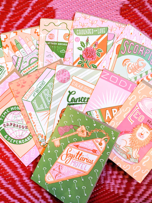 Gorgeous frameable printed cards with fabulous pastel graphics by Jacqueline Colley

One for everyone!!

Lagom cards
17cm x 12cm 
 horoscope
Zodiac
