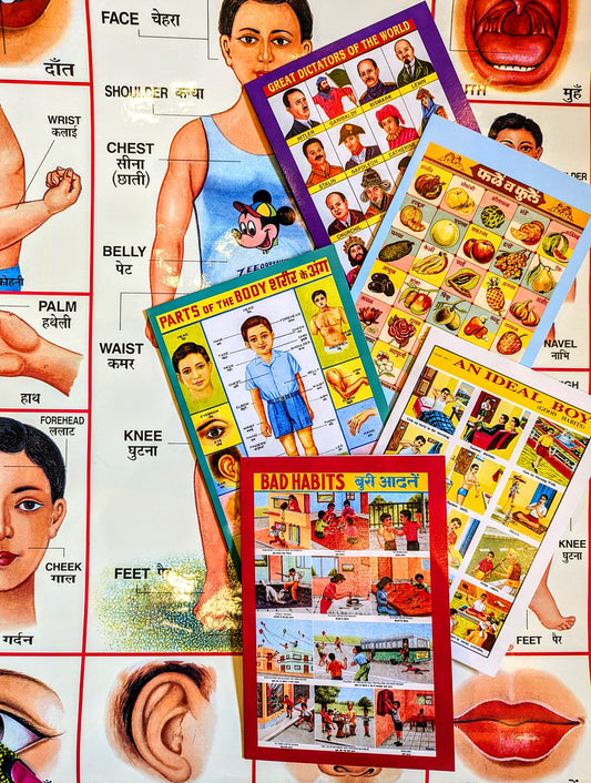 Vintage style Indian school poster greetings cards set, a selection of our fave cards to send a bit of joy!!

Set of 6 cards

17cm x 12cm 