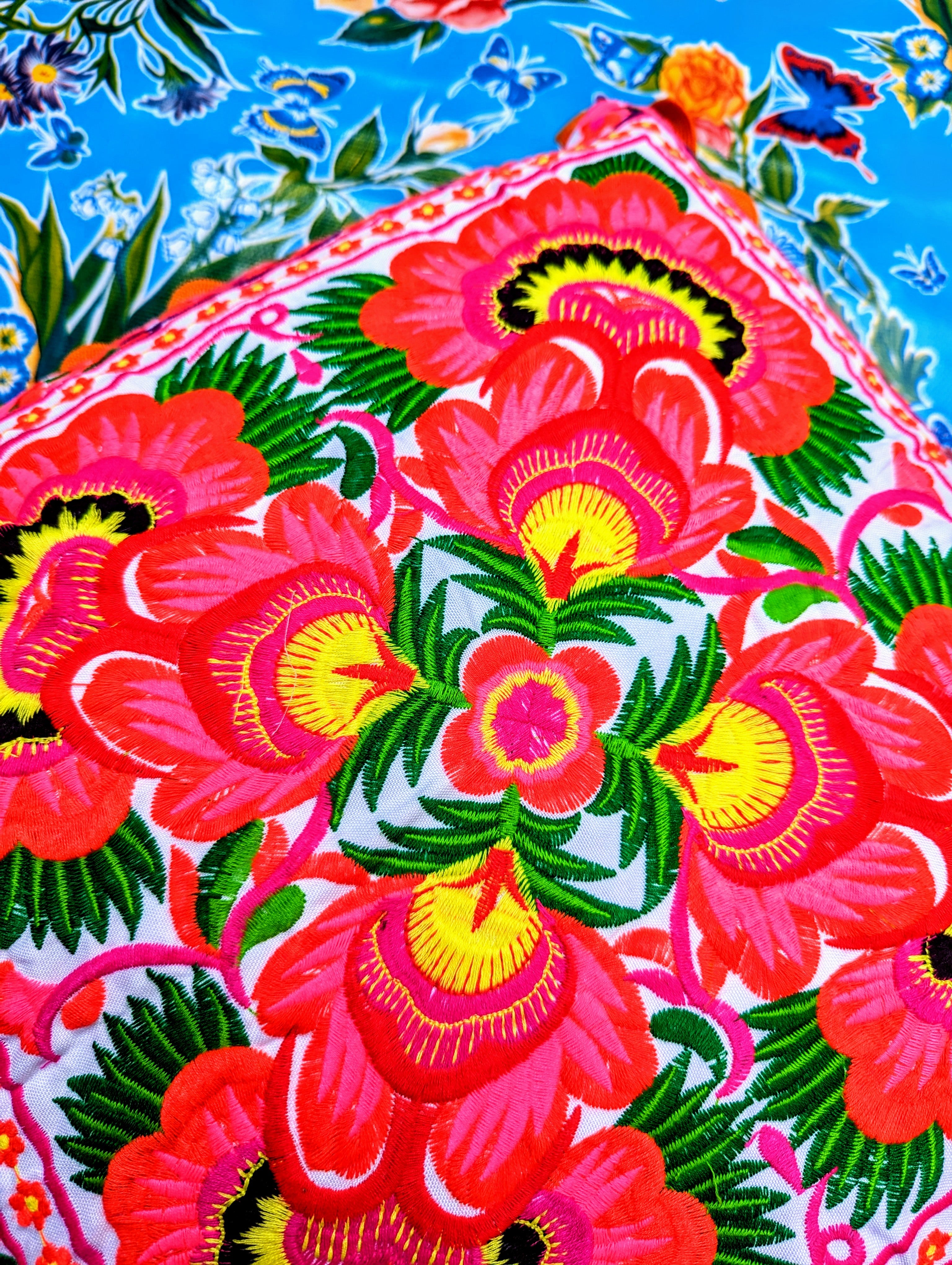 Chinese tribal embroidered peony cushions