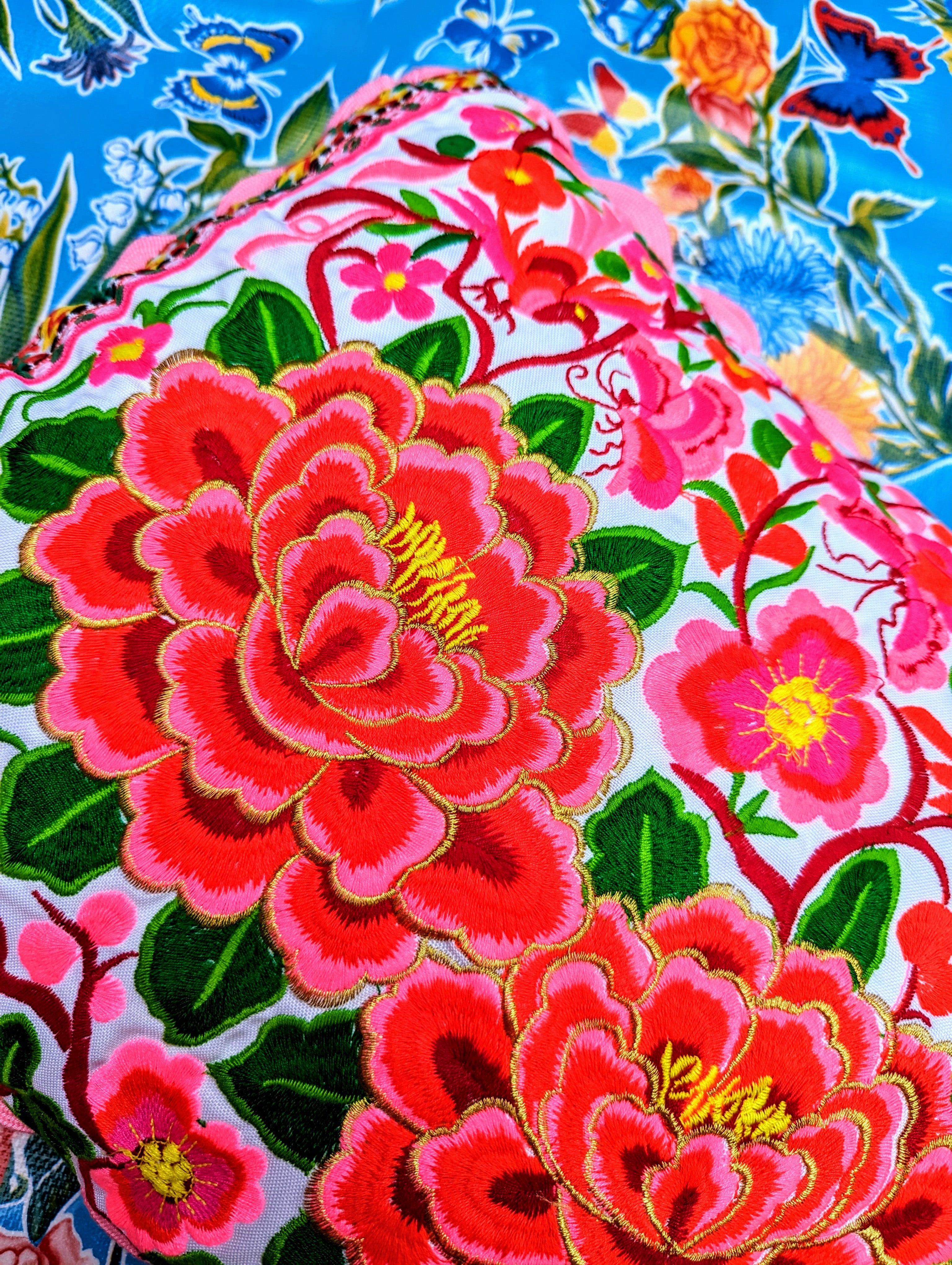 Chinese tribal embroidered peony cushions