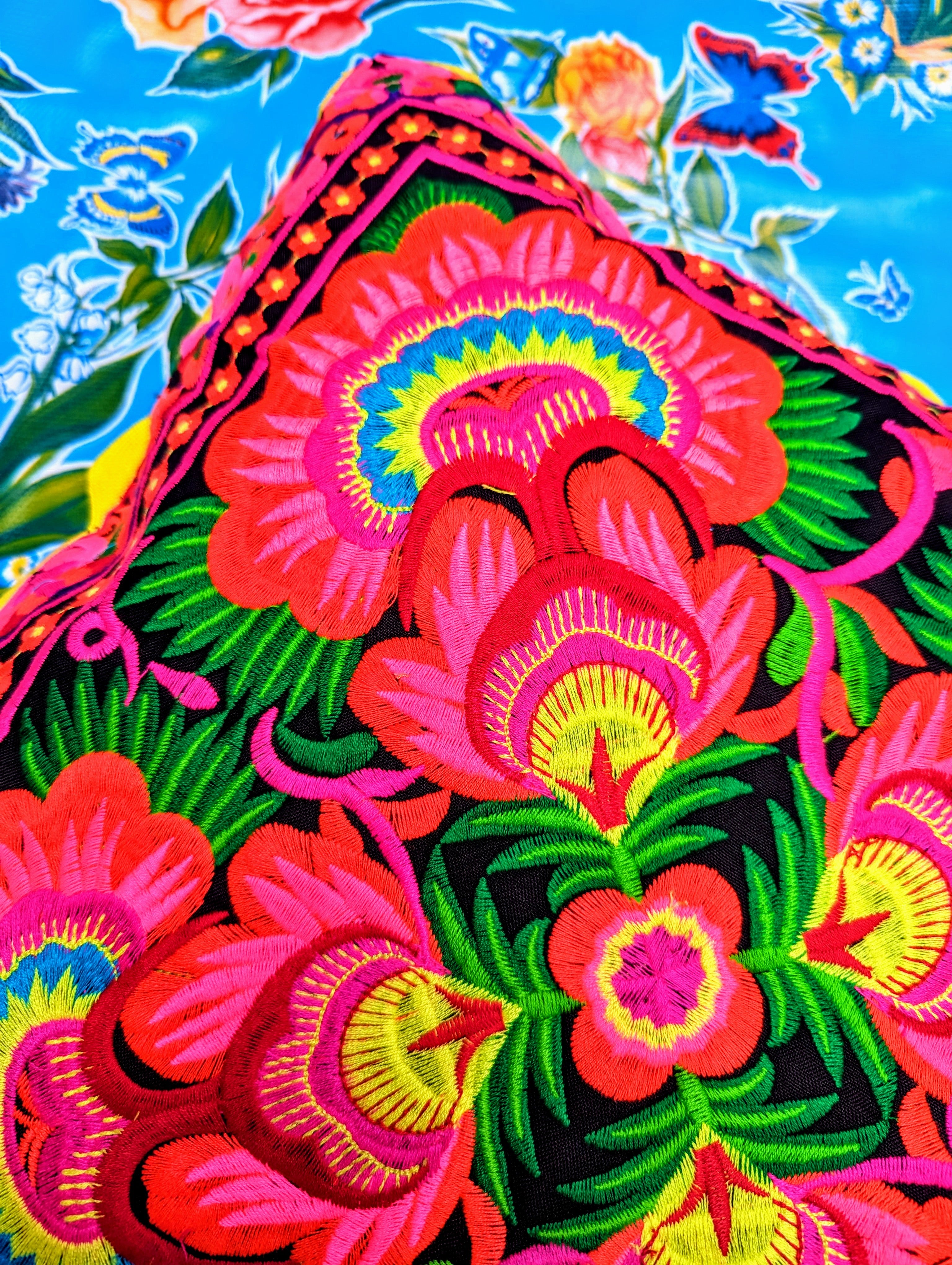 Chinese tribal embroidered peony cushions