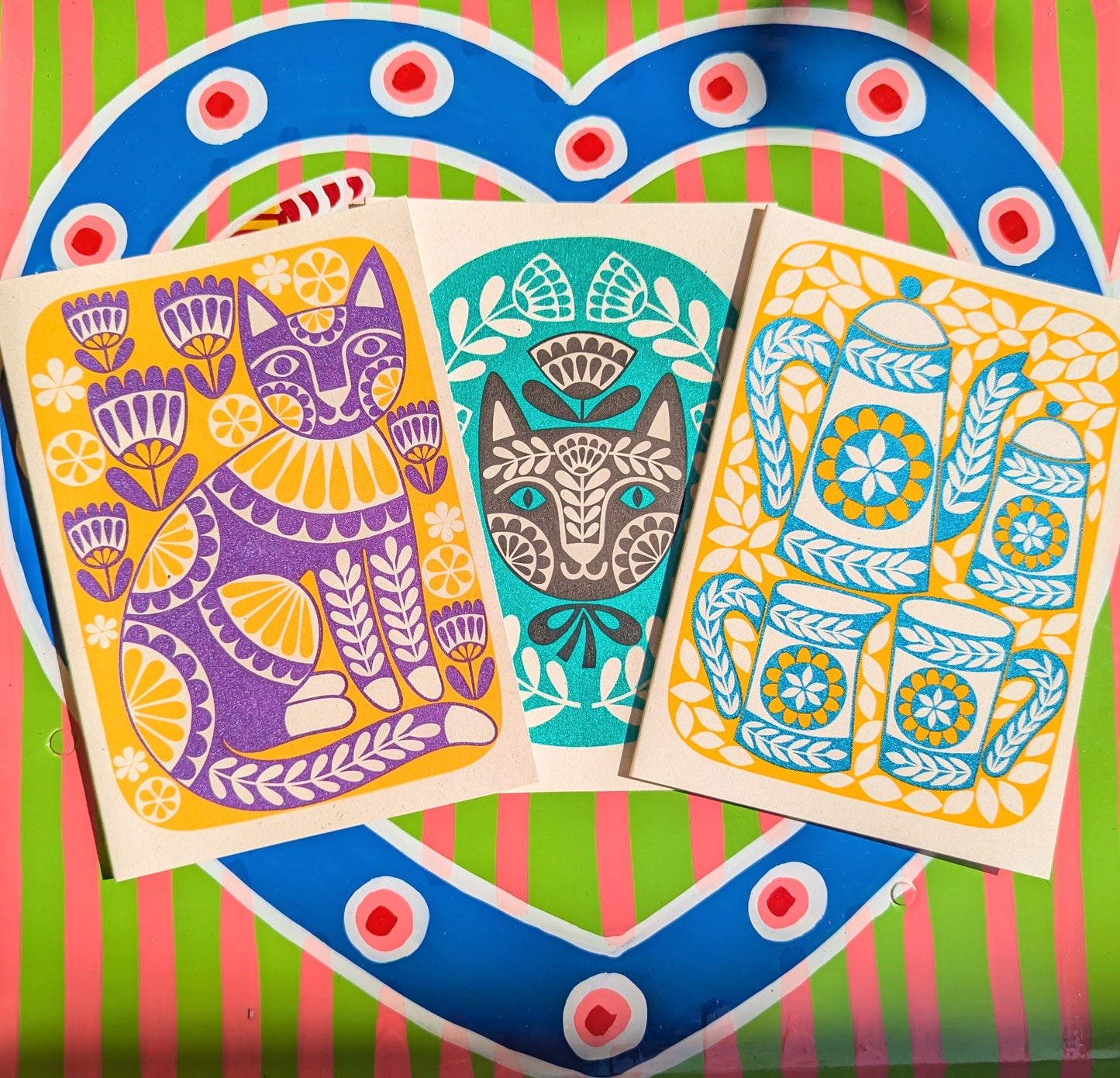 Folksy screen printed cards