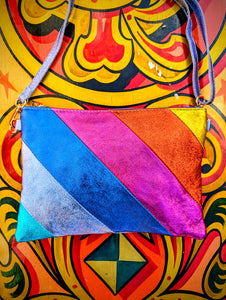 Rainbow stripe metallic leather bag