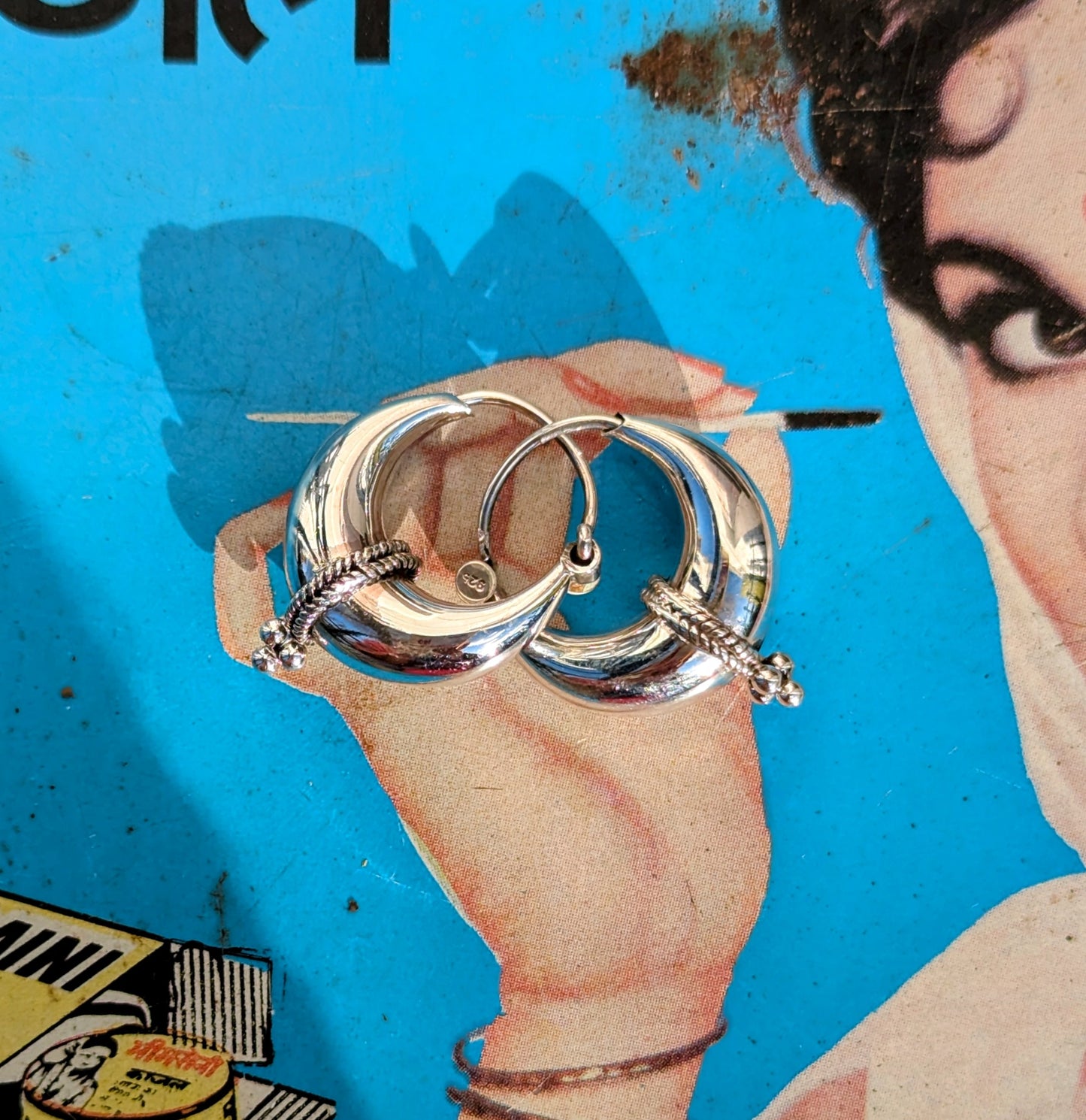 Handmade Fancy silver Rajasthani hoop earrings