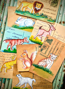 Hand painted indian postcards - forest and jungle