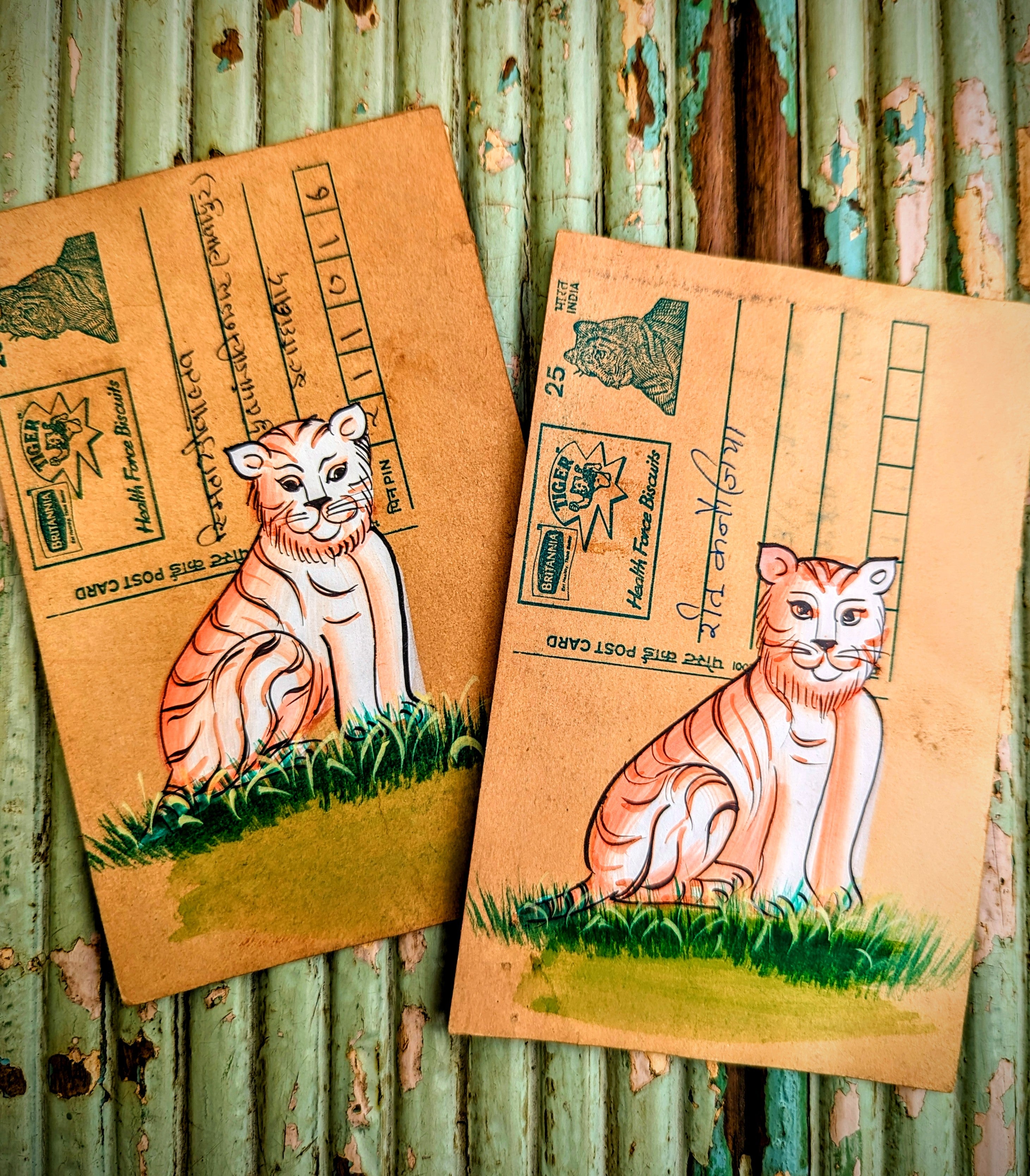 Hand painted indian postcards - forest and jungle