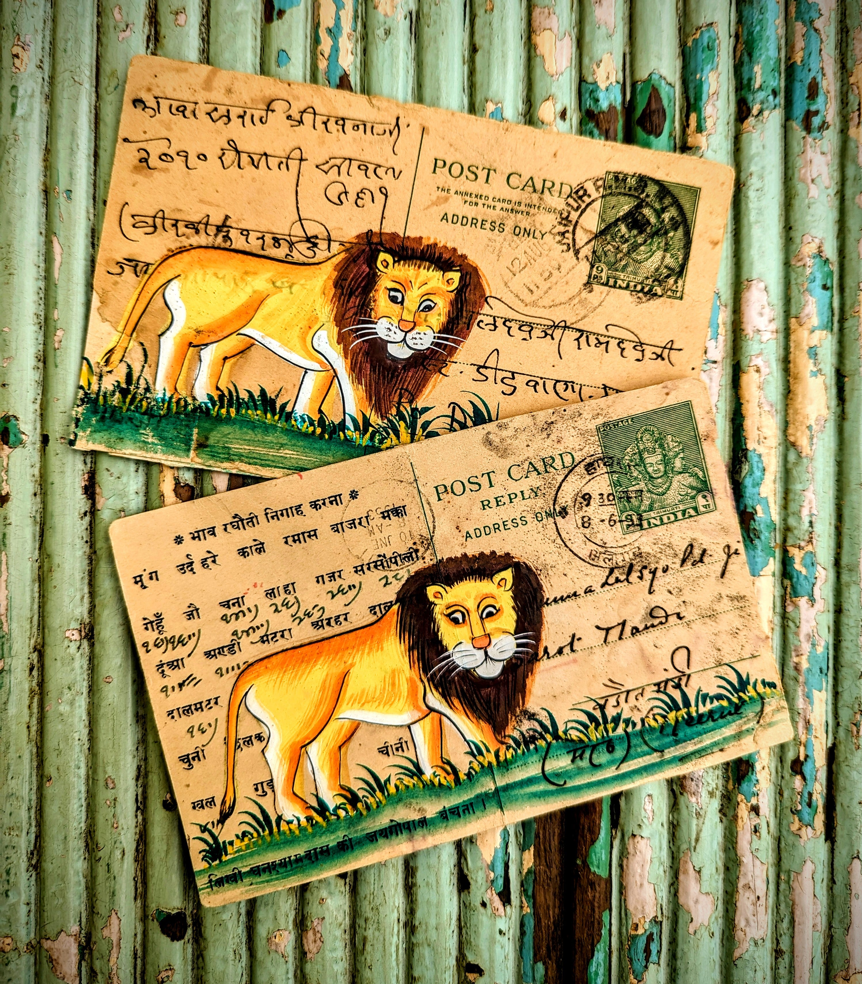 Hand painted indian postcards - forest and jungle