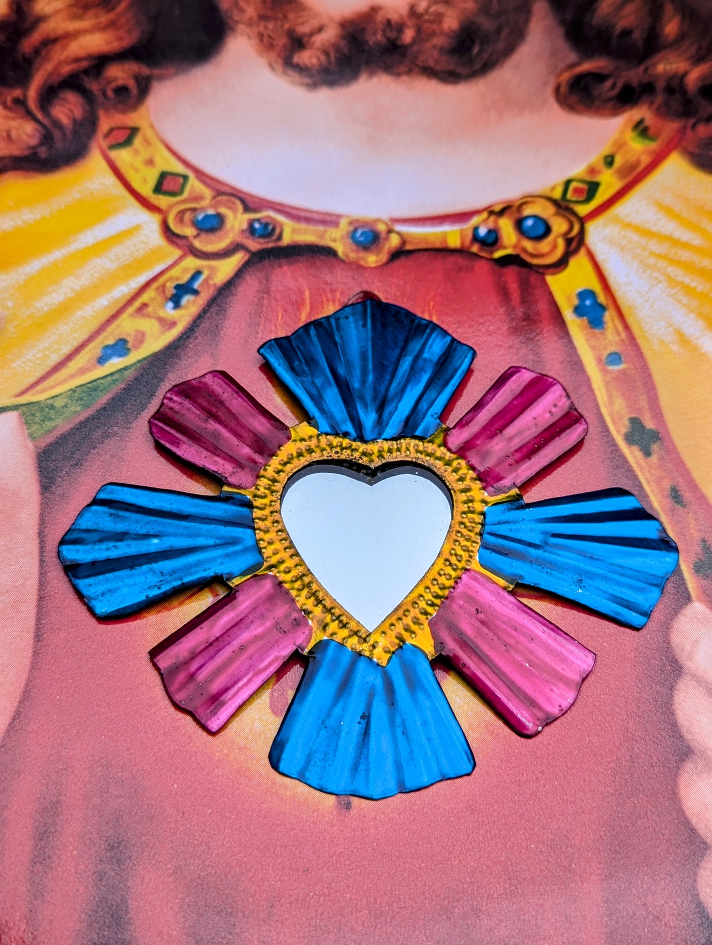 Colourful tin sacred heart mirrors
