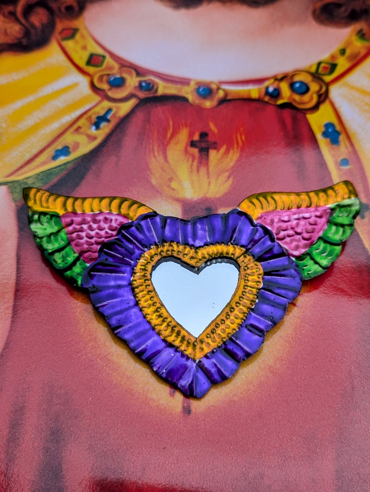 Colourful tin sacred heart mirrors