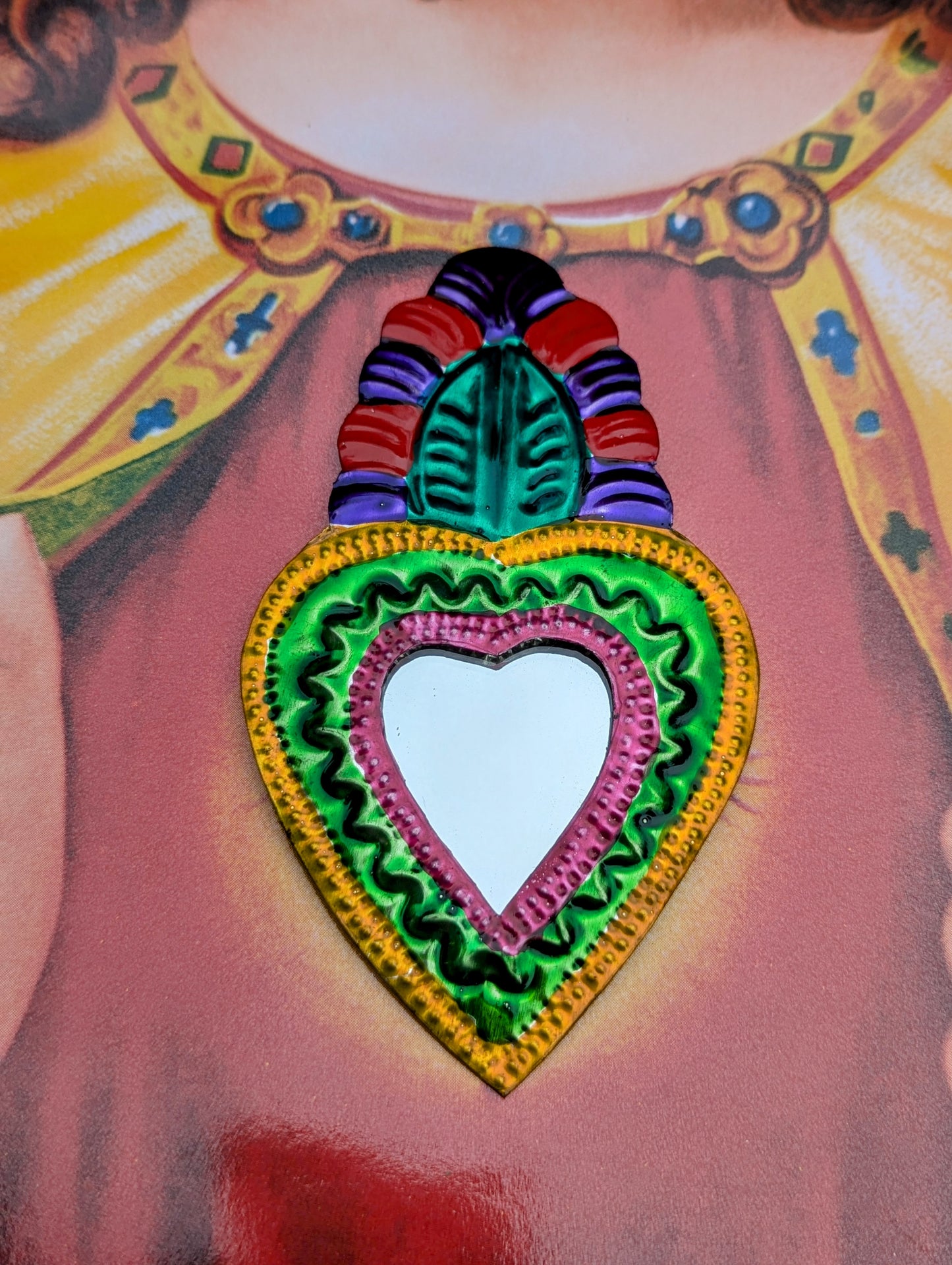 Colourful tin sacred heart mirrors
