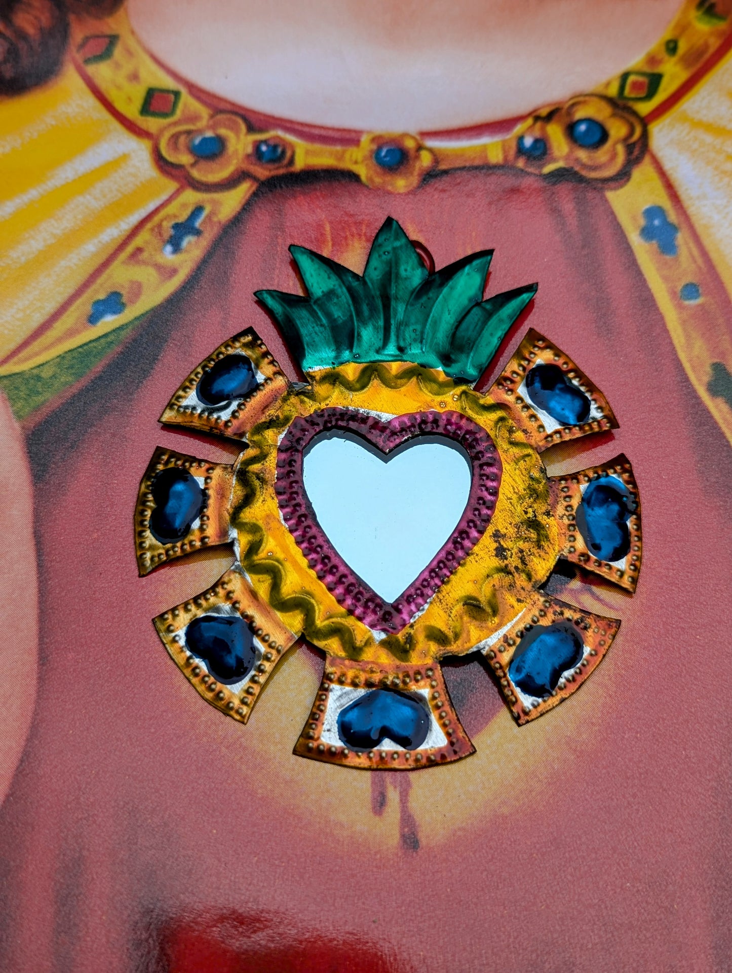 Colourful tin sacred heart mirrors