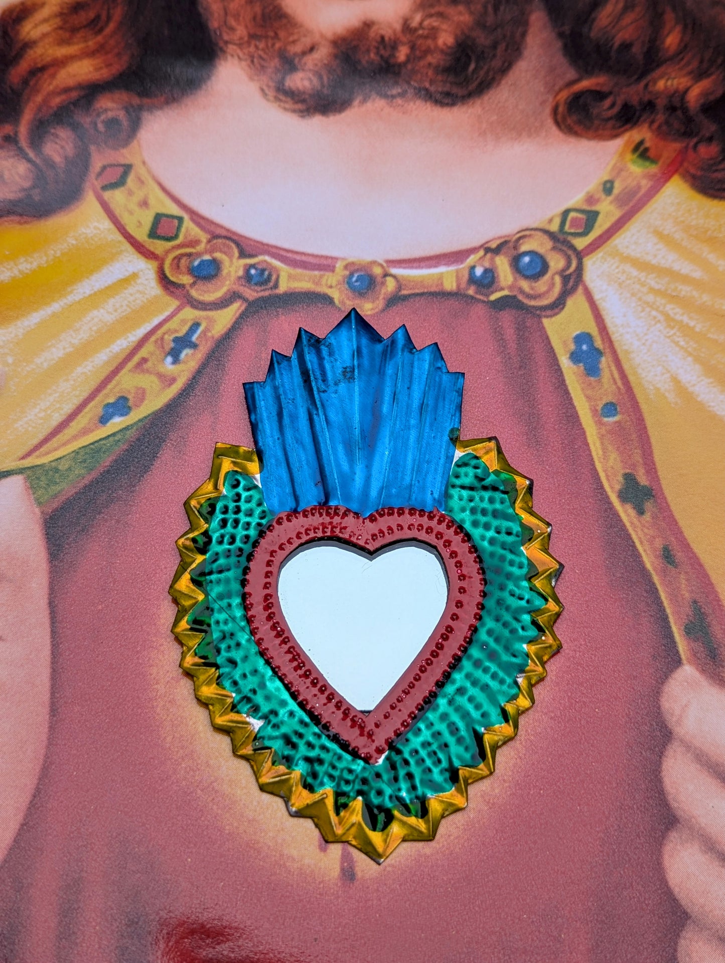 Colourful tin sacred heart mirrors