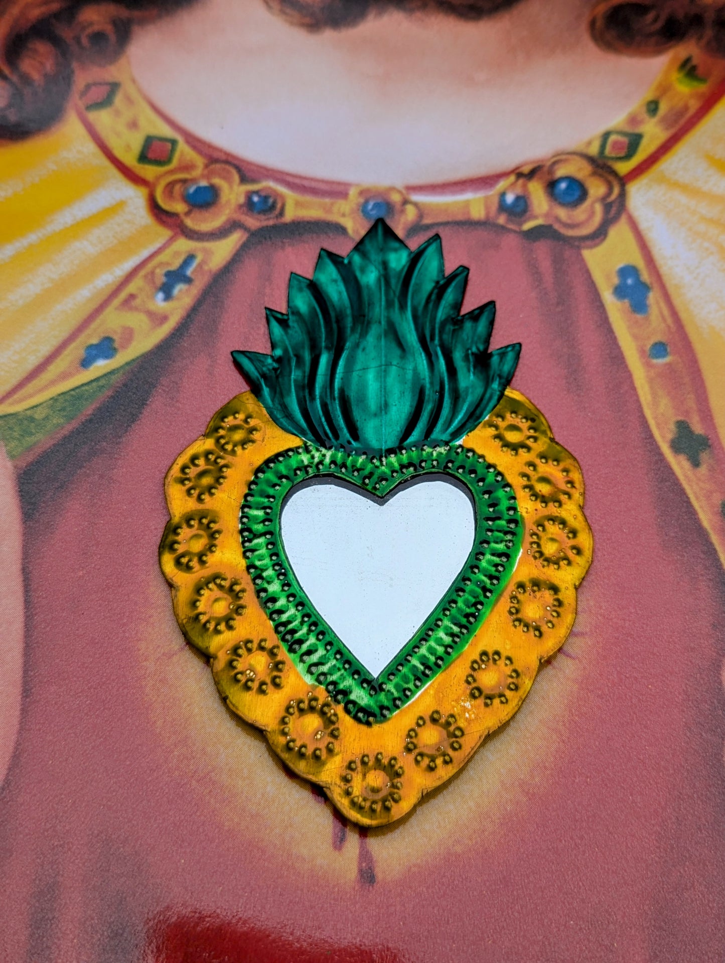 Colourful tin sacred heart mirrors