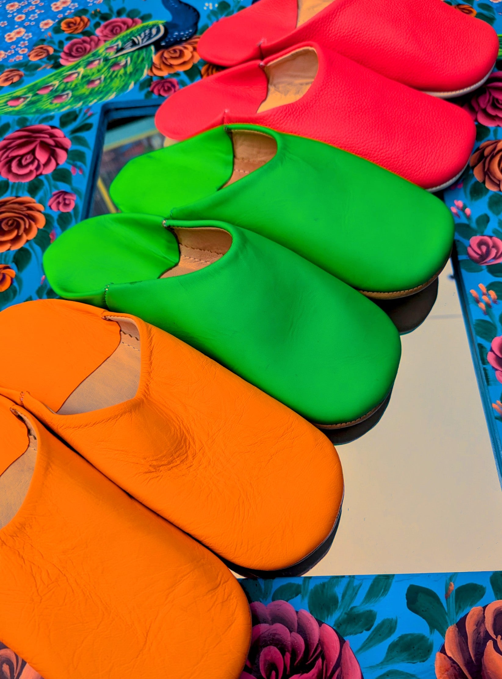 Soft leather neon slippers